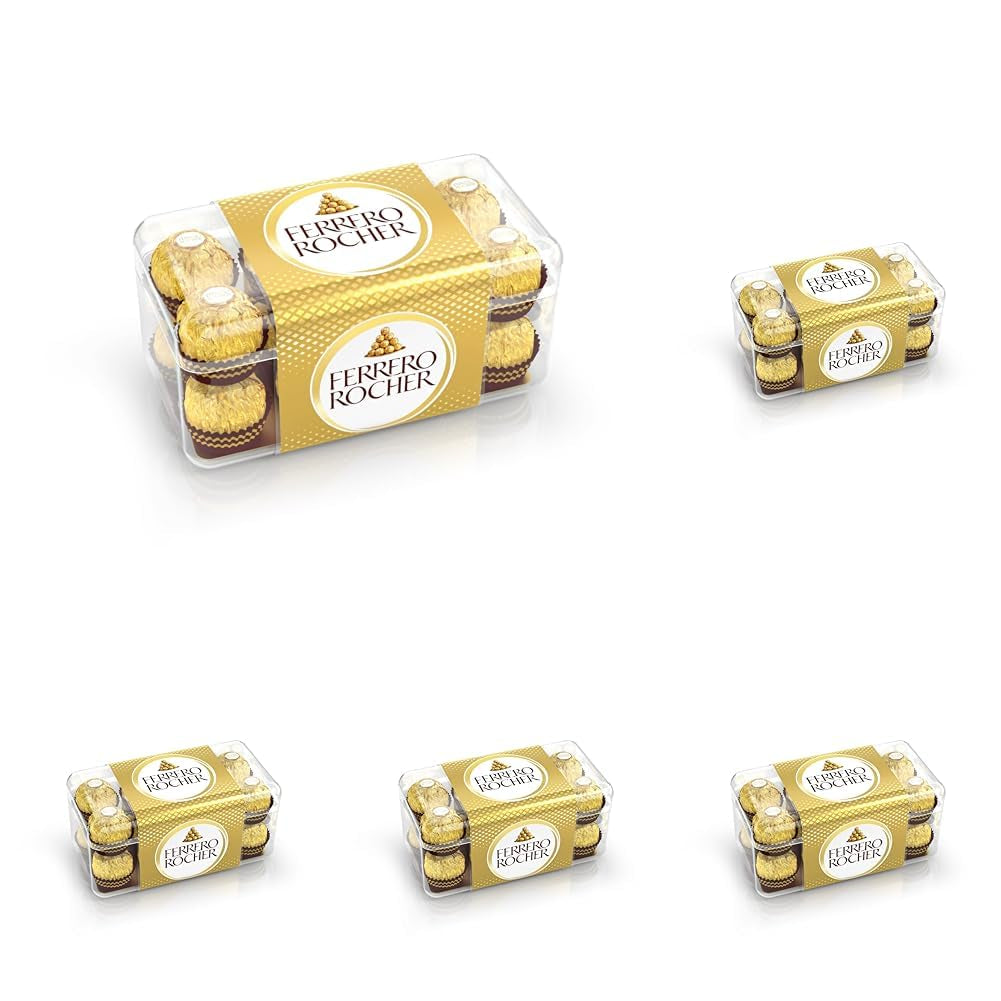 Ferrero Rocher - Crunchy and Creamy Walnut Praline Specialty - 5 förpackningar med 16 individuella praliner vardera