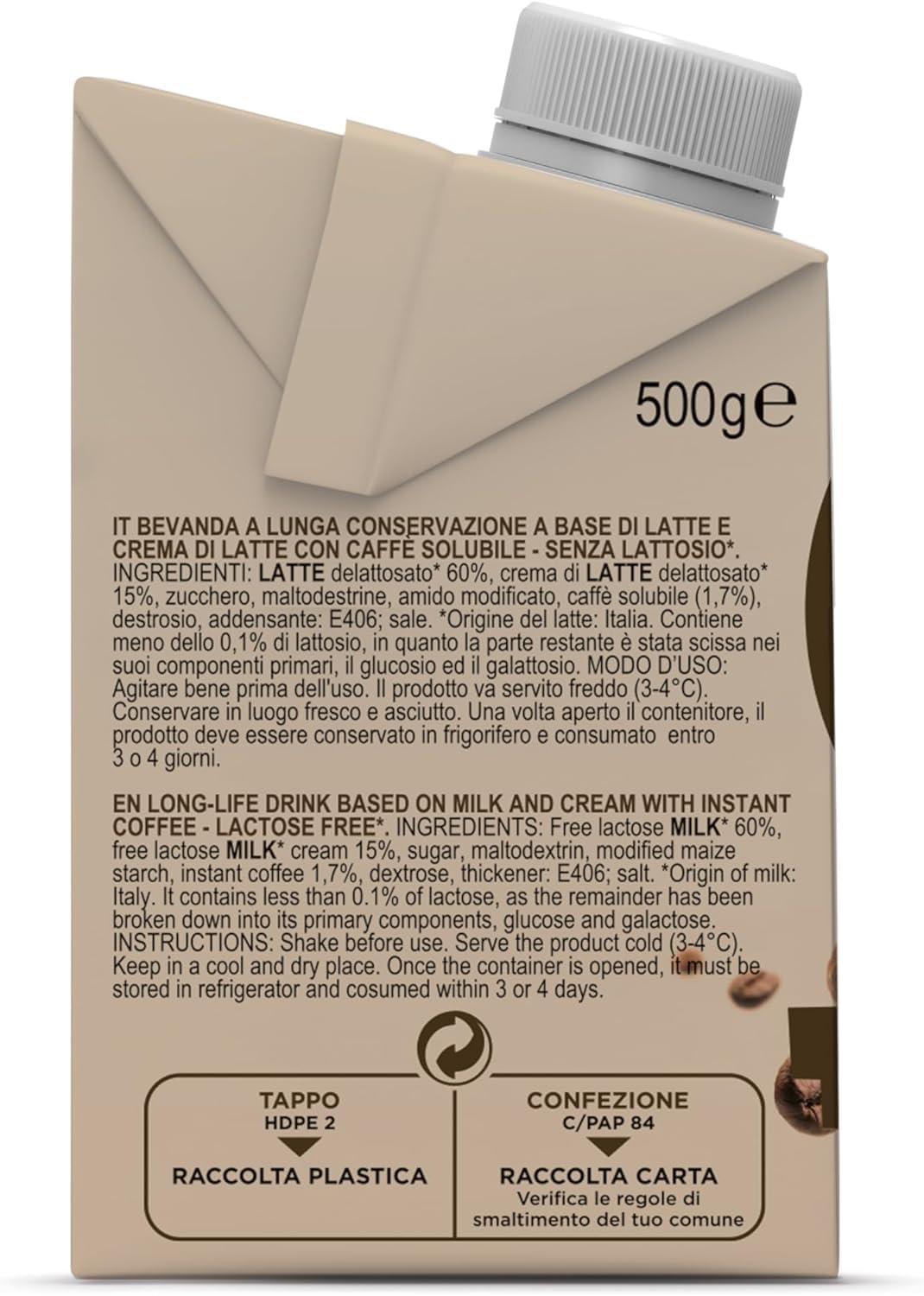 Gimoka Caffe Latte Cream Laktosfri Glutenfri Inga konserveringsmedel
