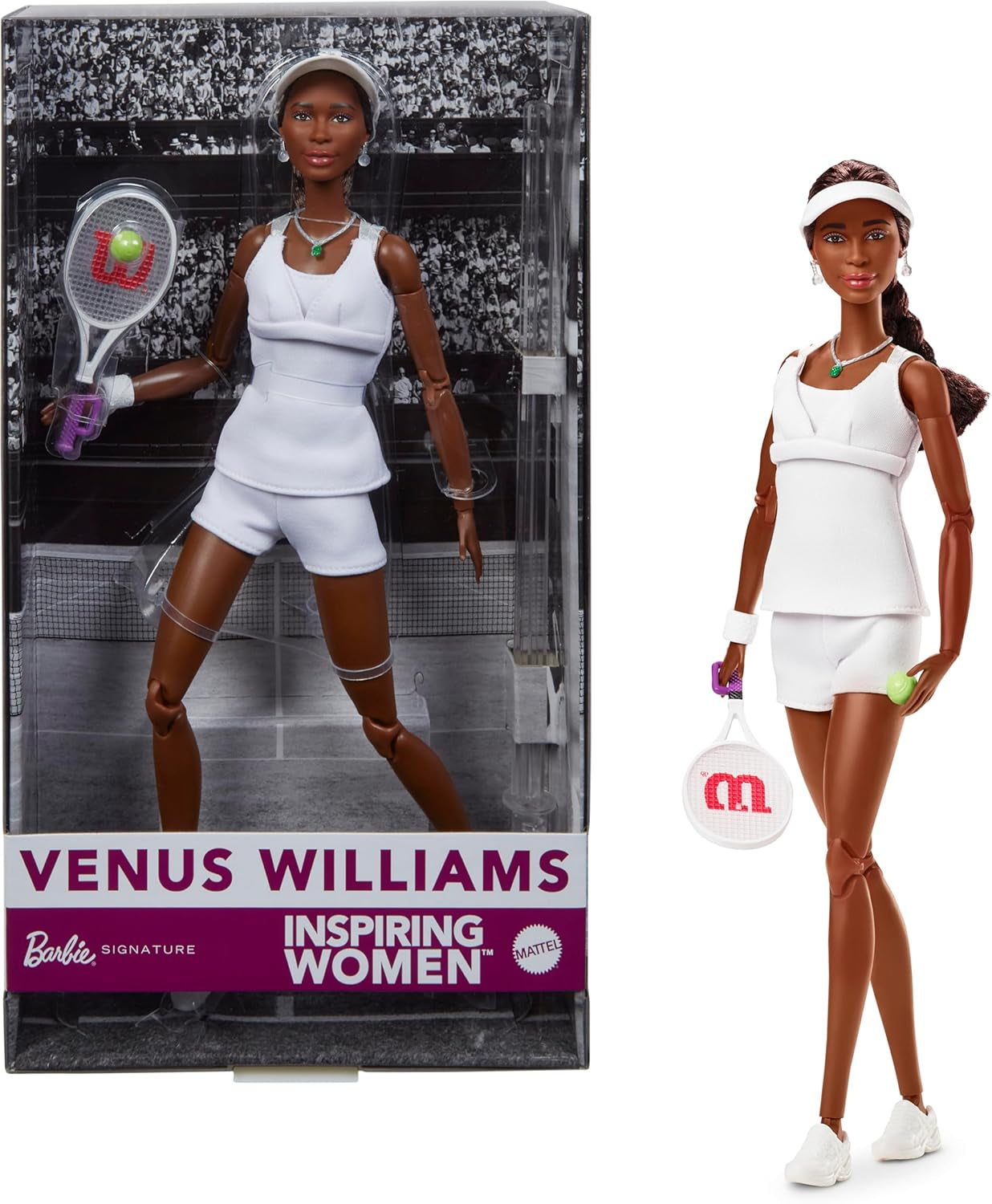 Barbie Inspiring Women Series Venus Williams modedocka med signerad uniform och tennisracket inklusive presentationslåda HRM49