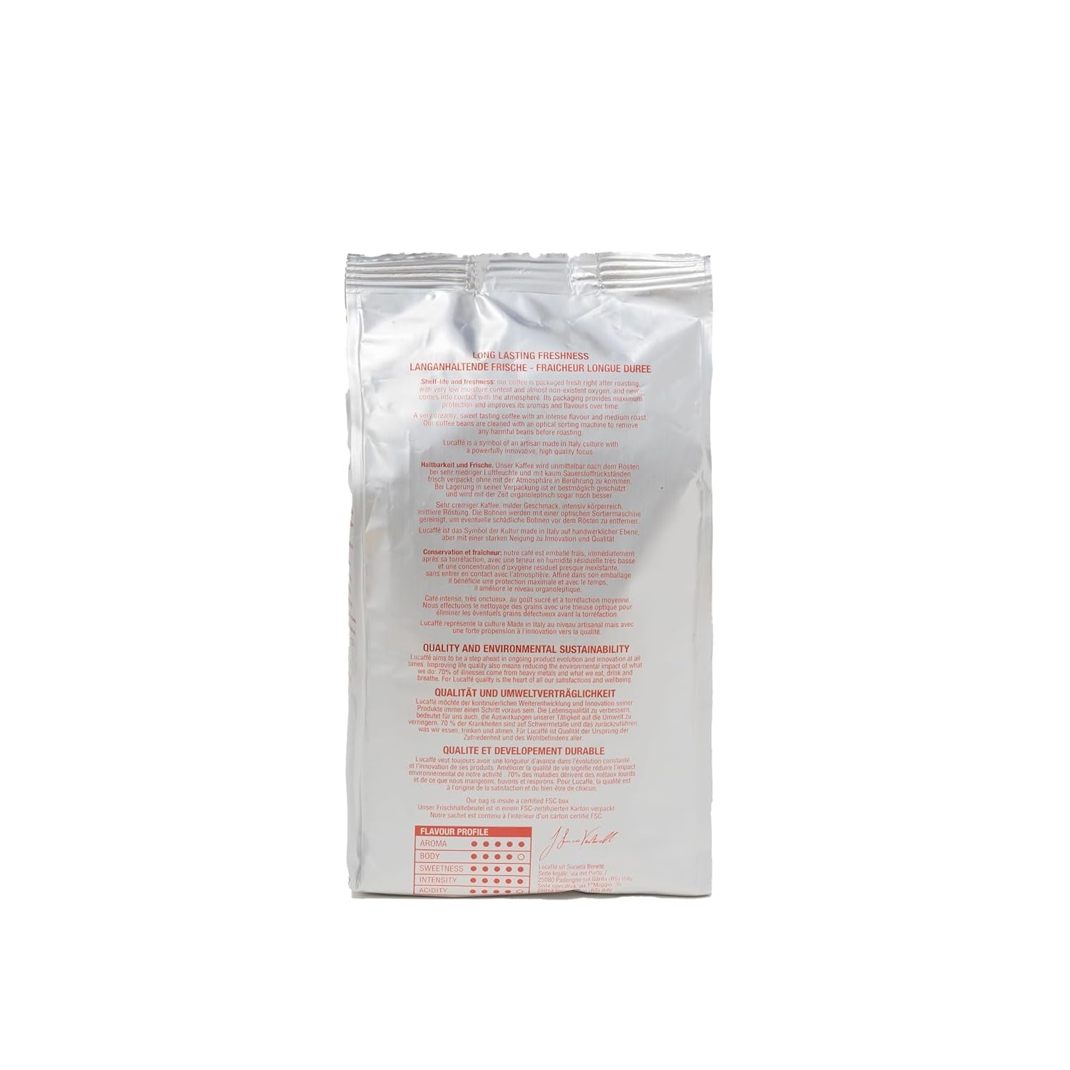 Lucaffè - Entkoffeinierte Kaffeebohnen Decaffeinato, 700 Gr | Kaffeebohnen zum Mahlen für Espresso ohne Kaffein | Mörk Röstung | Süßer und fruchtiger Gesmack, krämig | Aroma Intensives