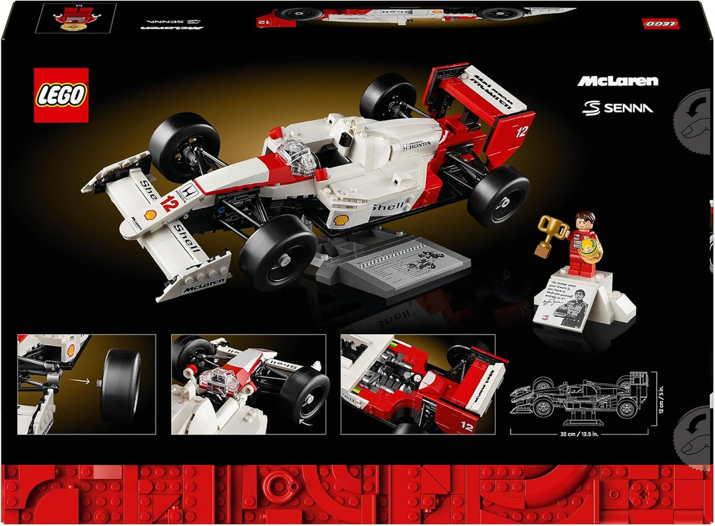 LEGO Icons Mclaren MP4/4 & Ayrton Senna modellbilset, F1 racingbilsats för vuxna med racerminifigur, samlarobjekt, presentidé för män, kvinnor, honom och hennes 10330 byggset Besuche den LEGO-Store