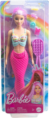 Barbie sjöjungfrudocka - med långt rosa hår och anpassade stylingtillbehör, inklusive borste, vackert skal och rosa fenor, för åldrarna 3 och uppåt, HRR00 Naty Shop Dolls