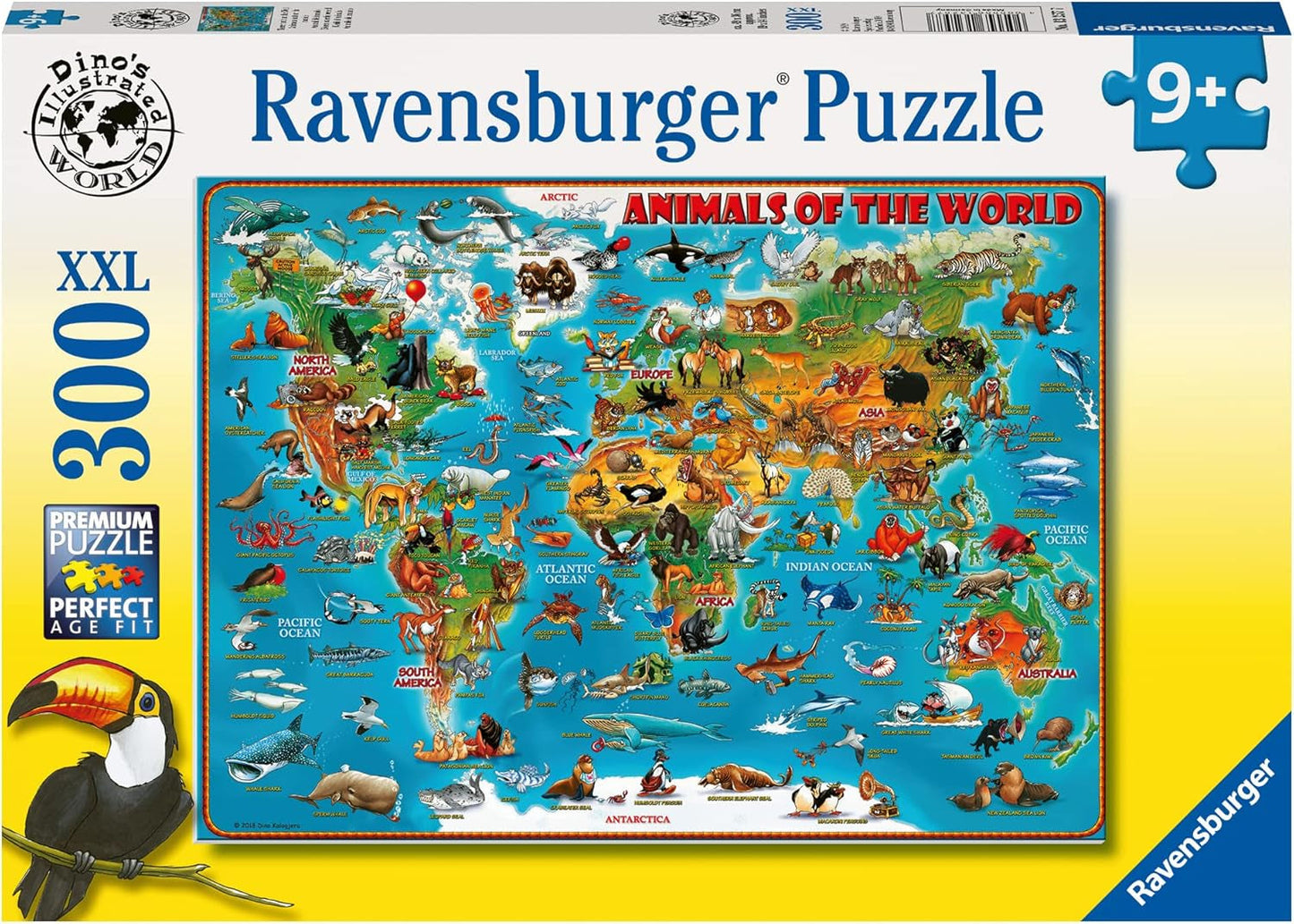 Ravensburger Pussel för barn - 13257 Djur runt om i världen - Världskartpussel för barn från 9 år, med 300 bitar i Xxl-format Pussel Naty Shop Standardtitel