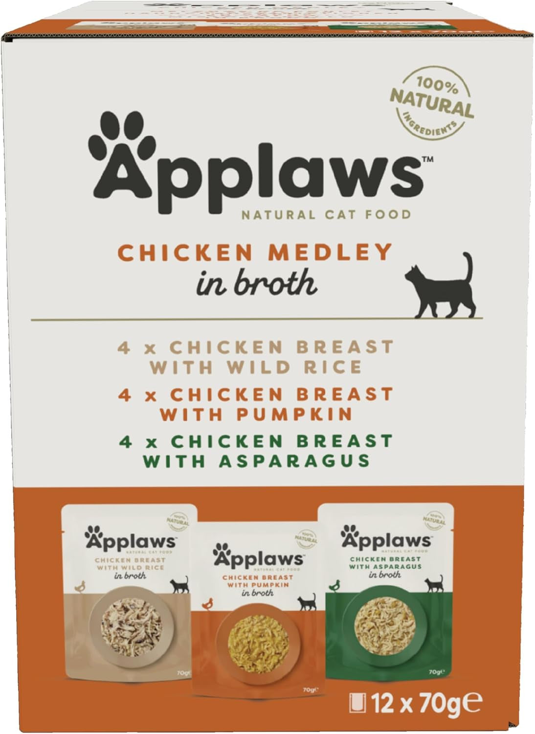 Applaws Premium naturligt vått kattfoder, urval av kyckling i soppa 70 g portionspåsar (12x70 g)