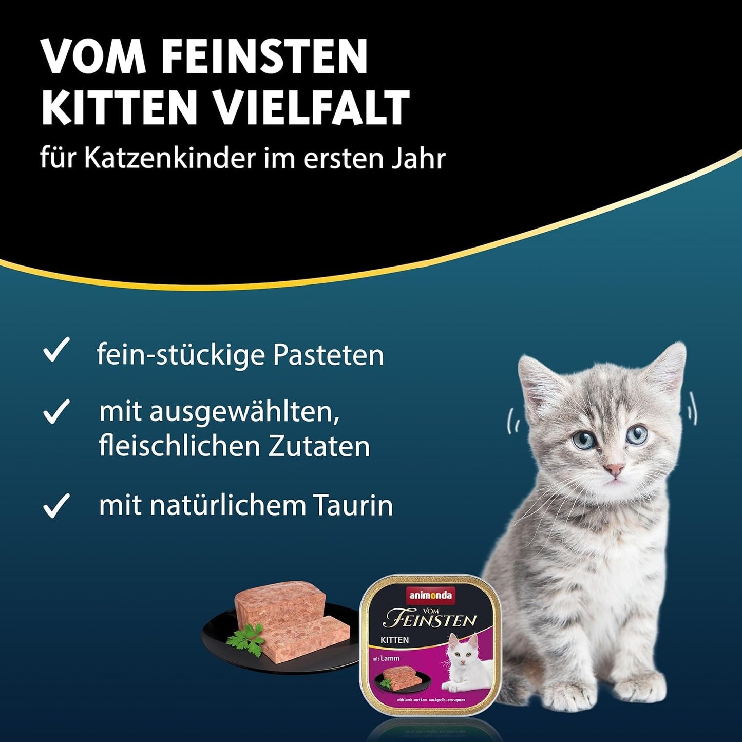 animonda Vom Feinsten Kitten Variety for Kittens (32 x 100g), spannmålsfritt och sockerfritt våtfoder för unga katter med 100 % färska och köttiga ingredienser.