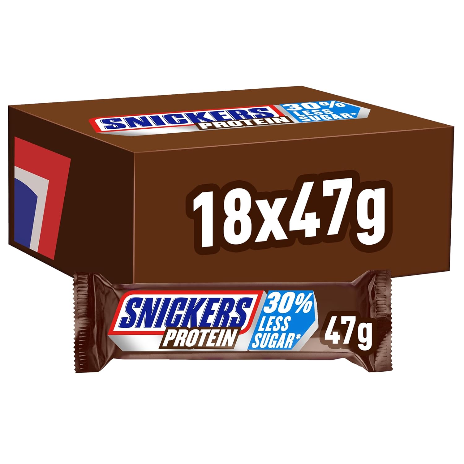 Snickers proteinbars med choklad - rik smak med hasselnötskaramell och nougat, bulkförpackning 18x47g