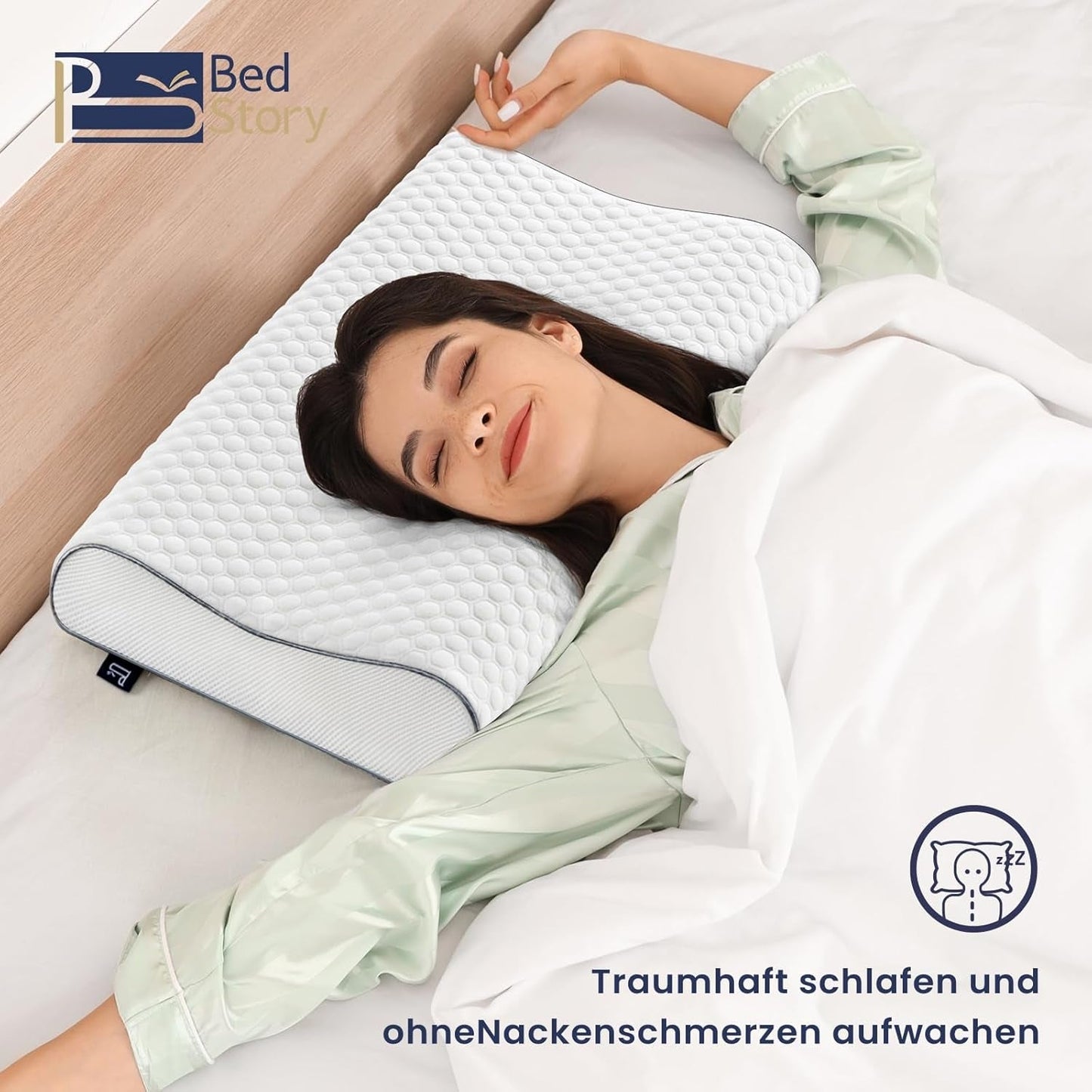 BedStory Memory Foam-kudde, höjdjusterbar nackstödskudde, ergonomisk kudde, sidokudde för rygg- och magsömnarna (60x36x12/10cm)