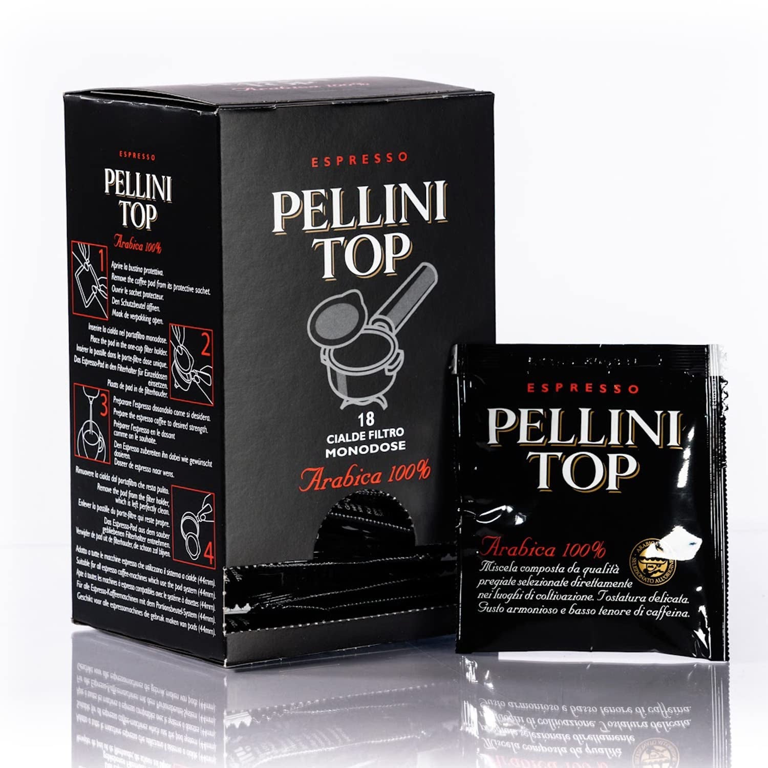 Pellini Caffè, Espresso Pellini Topp 100% Arabica - 6 förpackningar med 18 pads (6x126 g, totalt 108 pads)