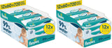 Pampers 99% vatten babyservetter, 12 förpackningar med 60 torkdukar vardera = 720 babyservetter, lätt lotion 99% vatten