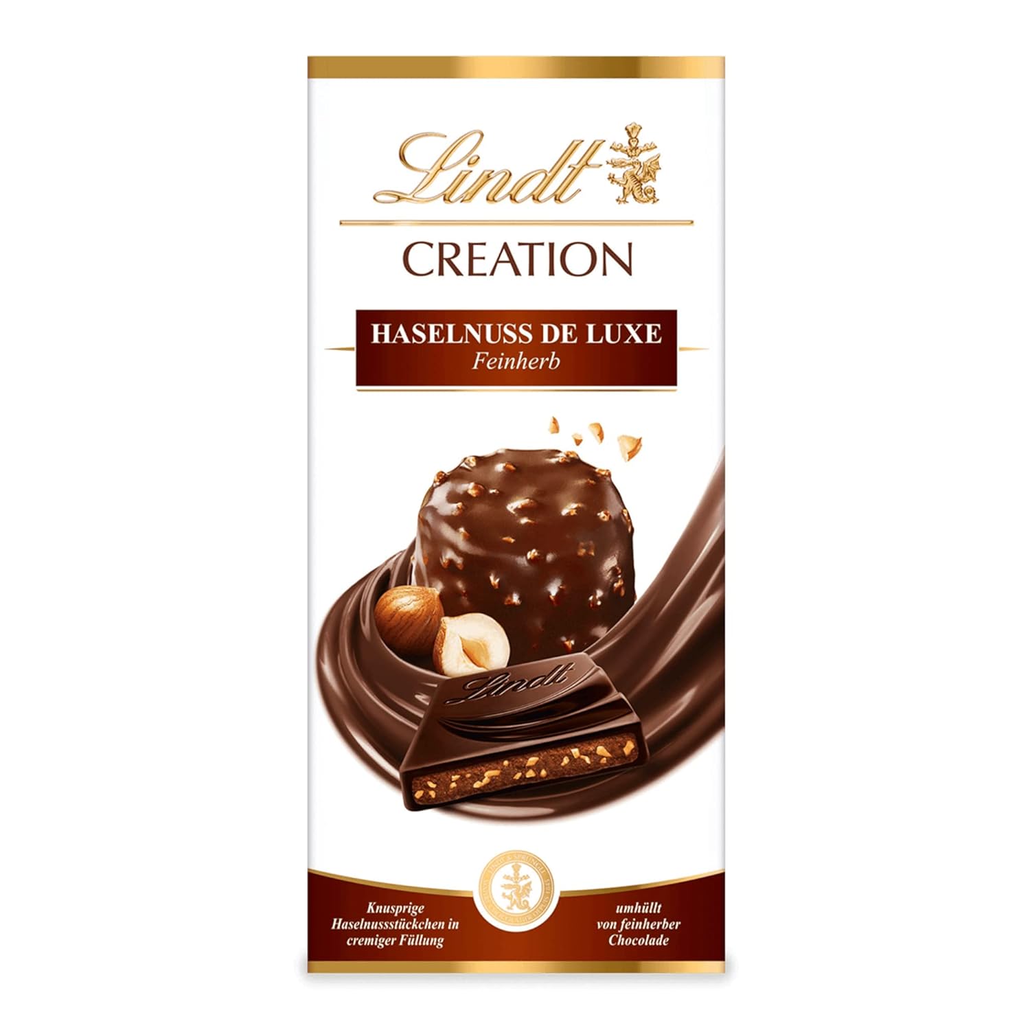 Lindt Creation Hazelnut De Luxe Bar - Mörk choklad med knapriga hasselnötter i en krämig fyllning