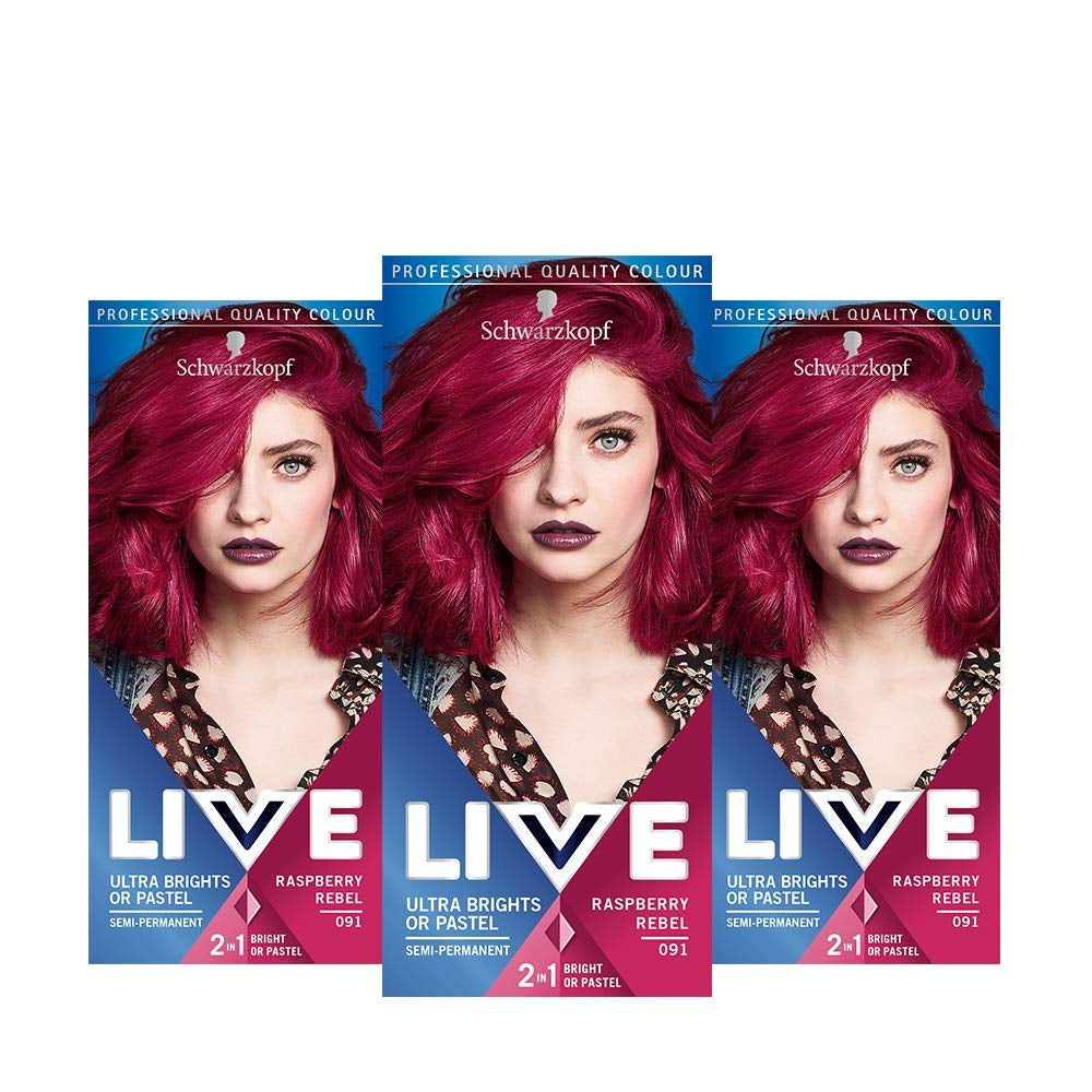Live Ultra Bright eller Pastell Red Hårfärgning 3-pack Semi-permanent färg Håller upp till 15 tvättar - 092 Pillar Box Red Naty Shop Hårfärgning Red 1 Pack (Pack of 3)