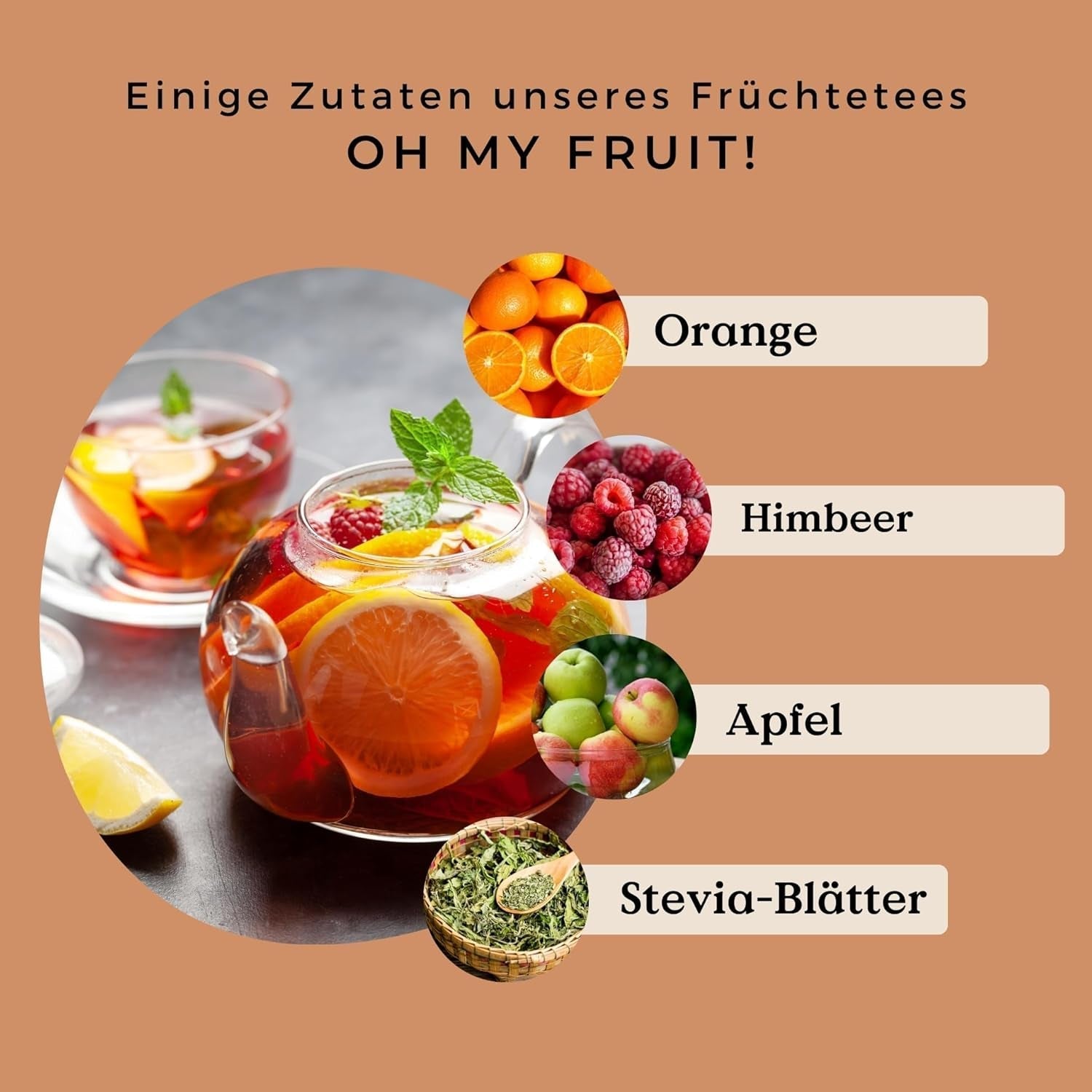 Oh My Fruit BIO fruktte 100 g (50 koppar) | Lös fruktte med äpplen, hibiskus, hallon, apelsiner och steviablad REPLANTEA