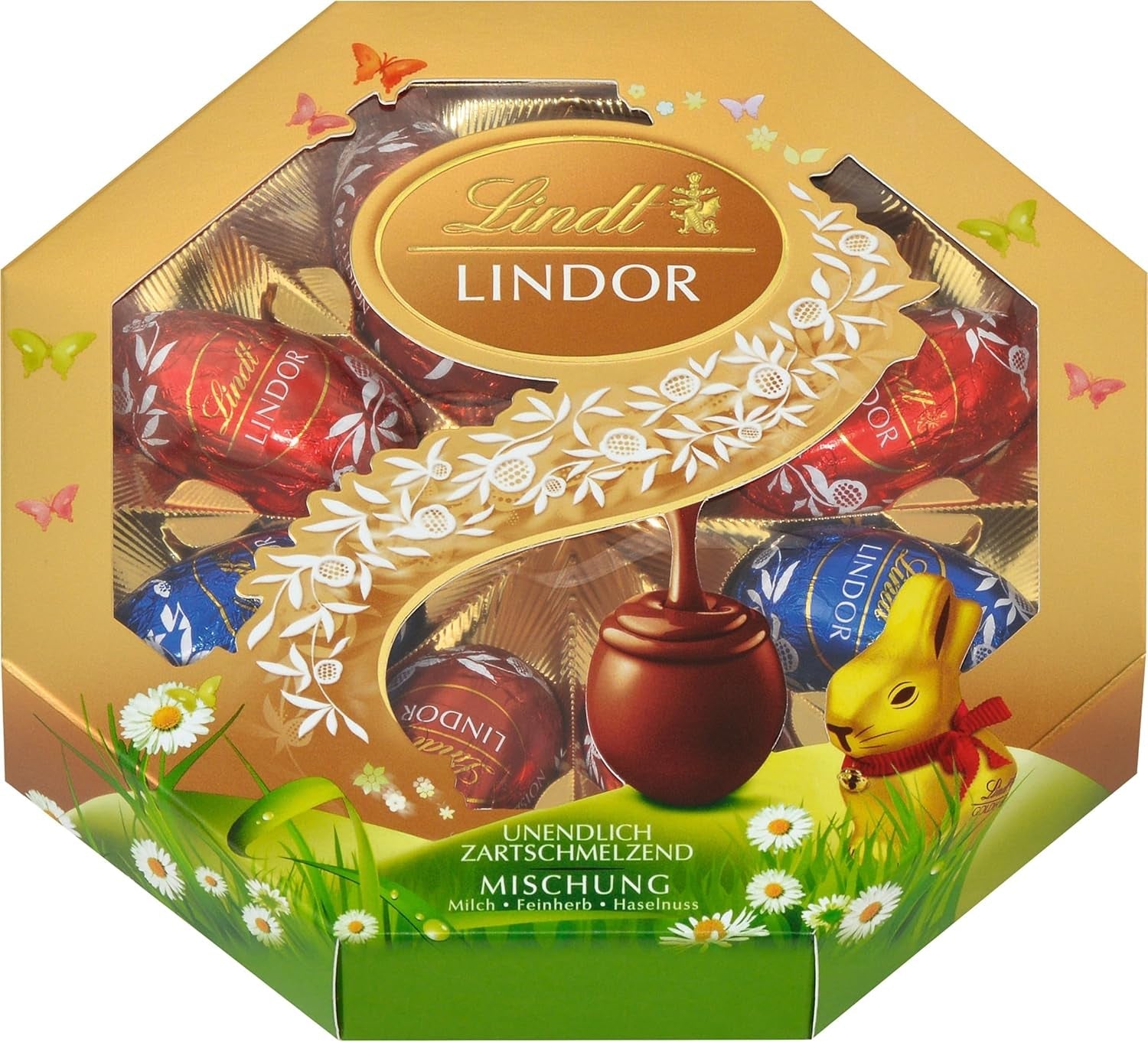 Påskmix Lindt Choklad LINDOR | Kartong 144g | LINDOR-ägg som smälter i munnen i tre varianter: Mjölkchoklad, Mörk choklad, Hasselnöt | Påskchoklad | Gåva av choklad | 1 förpackning