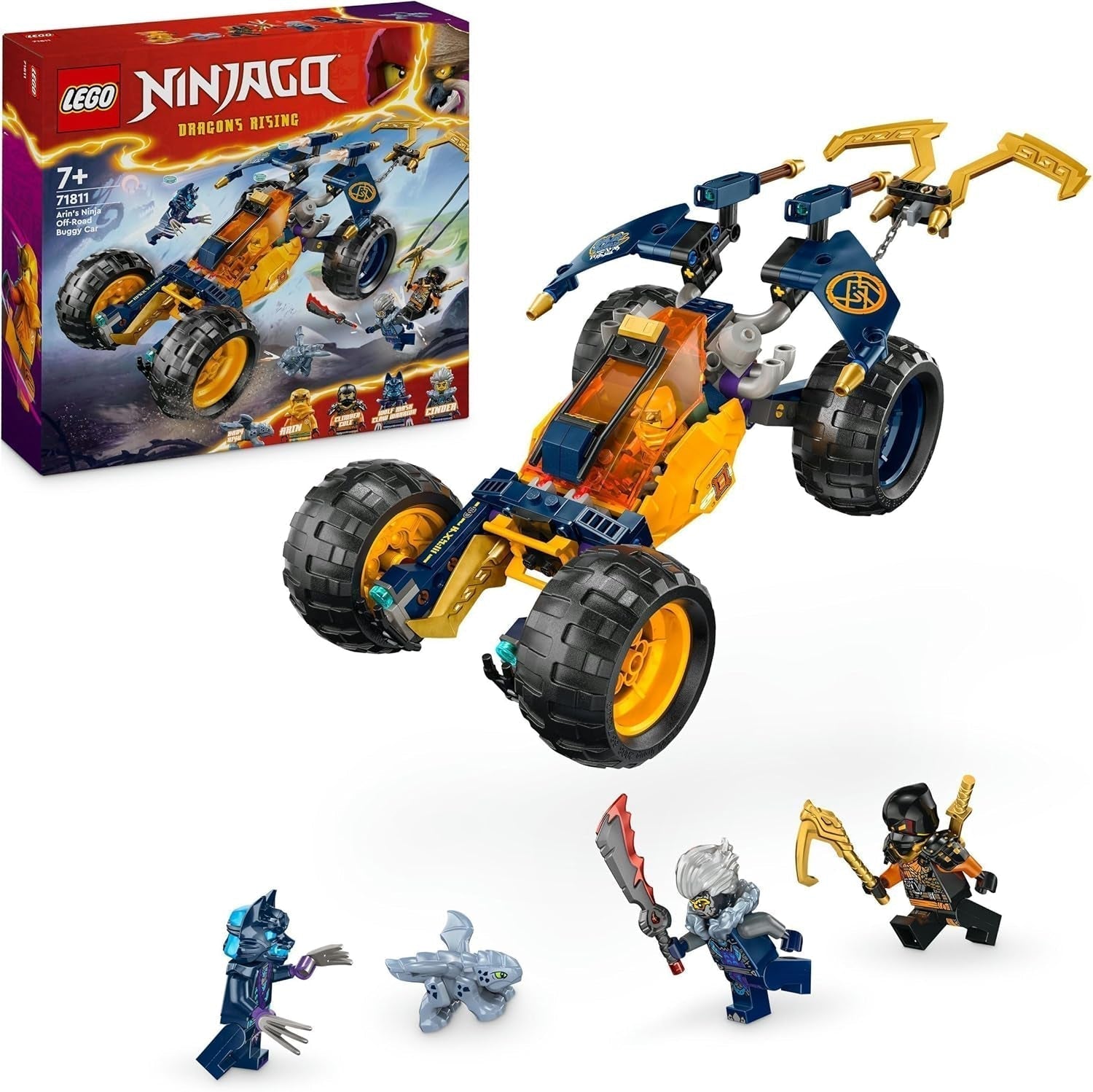 LEGO NINJAGO Arins Ninja terrängvagn, Ninjaleksak med bil, drake och 4 minifigurer, äventyrsset för barnvagnsmodell, födelsedagspresent för pojkar och flickor 7 år 71811 Byggset Beuche den LEGO-Store Singel