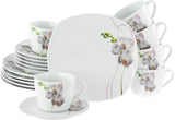 CreaTable, 24024, Square Orchid Series, 18-delat servisset för 6, porslinskaffe, diskmaskin och mikrovågssäker, kvalitetstillverkning