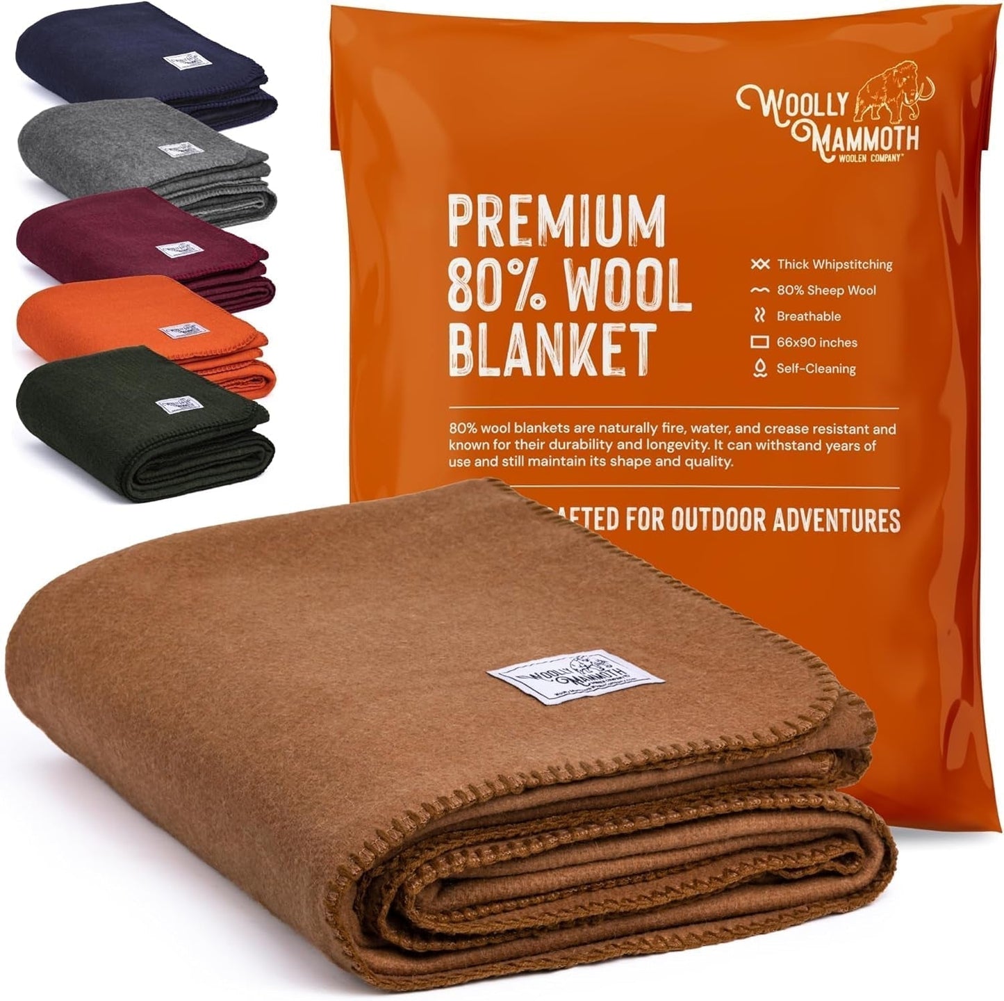 Woolly Mammoth Woolen Co. campingfilt, extra stor, merinoull, Den perfekta utomhusutrustningen för bushcraft, camping, vandring, vandring, överlevnads- eller stugfilt. Brun, 168 X 228 Sängar och filtar Woolly Mammoth Woolen Company Browns 66" X 90"
