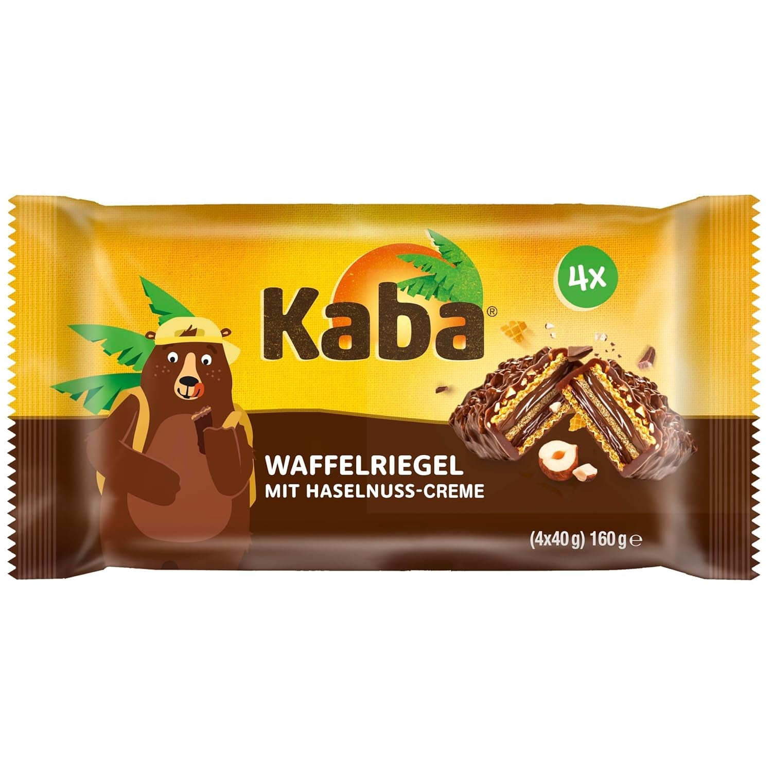Kaba Neapolitan bars 40g, 4 knapriga bars fyllda med wafers och fin hasselnötskräm, i multipack med original Kaba-smak