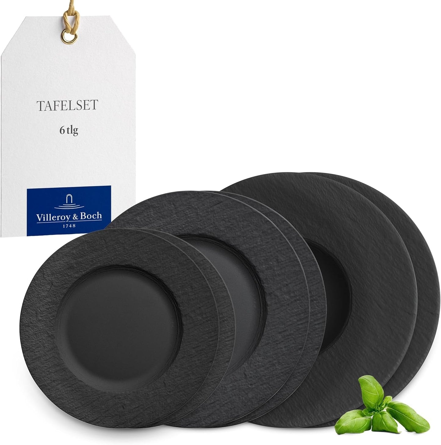 Villeroy & Boch - Tillverkning Rock servisset, 6 delar, servisset för 2, premiumporslin, svart