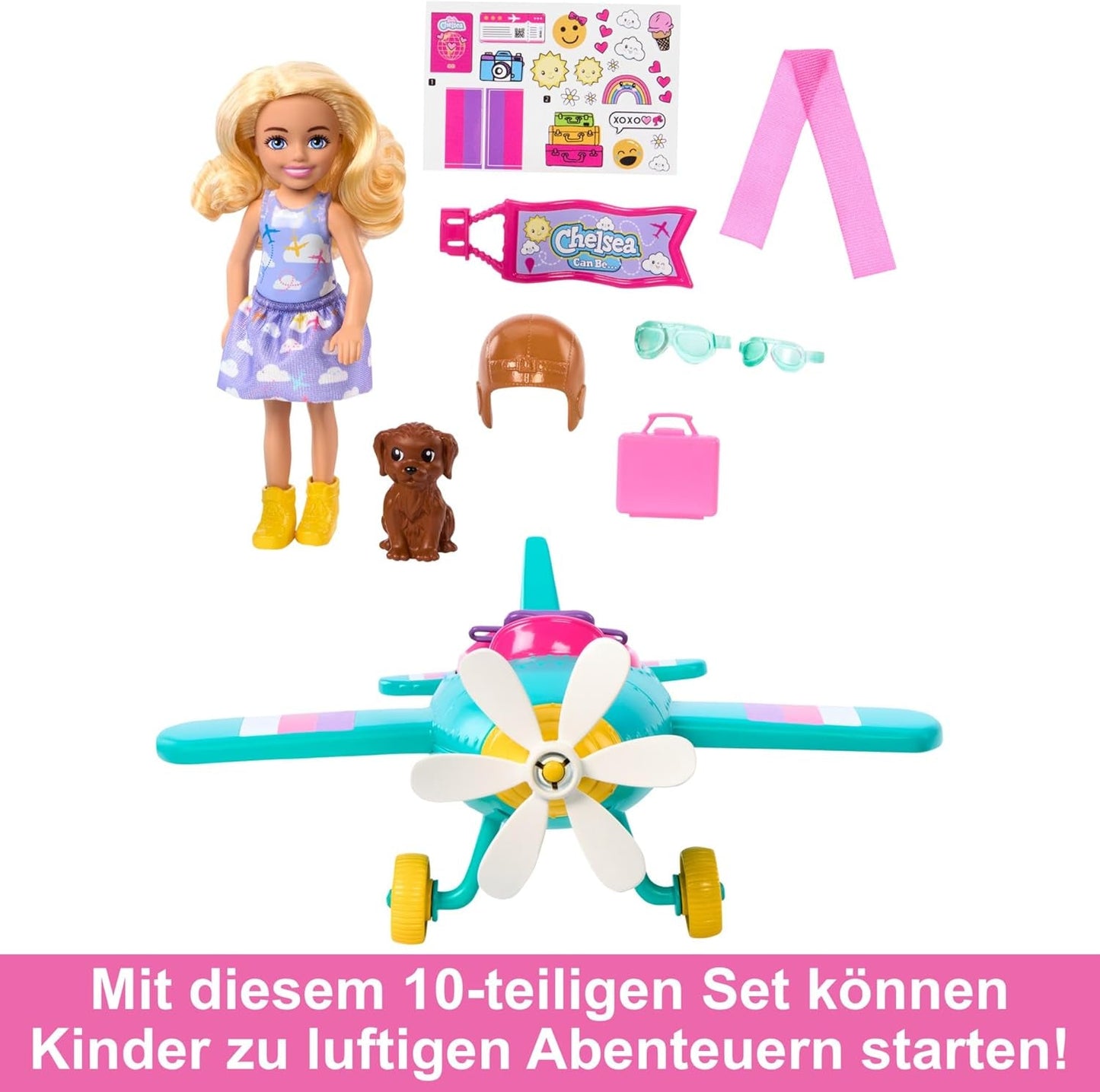 Barbie Chelsea Plane Doll And Playset - Pilotdocka, flygplan, handtag och berättelsetillbehör, hjul och propellrar med blomben, ålder 3+, HTK38 Naty Shop Dolls