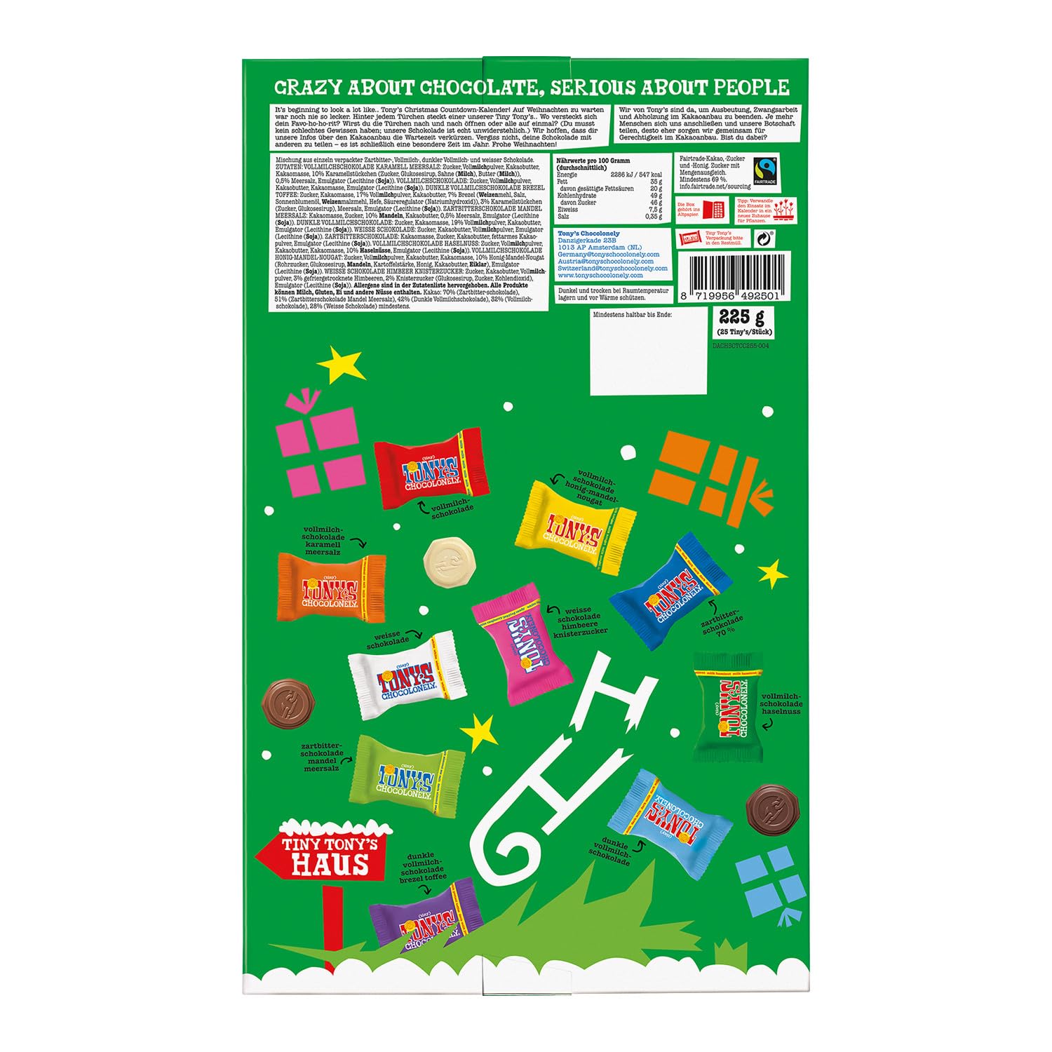 Tony's Chocolonely Fairtrade belgisk chokladadventskalender - 24 dagar, 10 läckra varianter