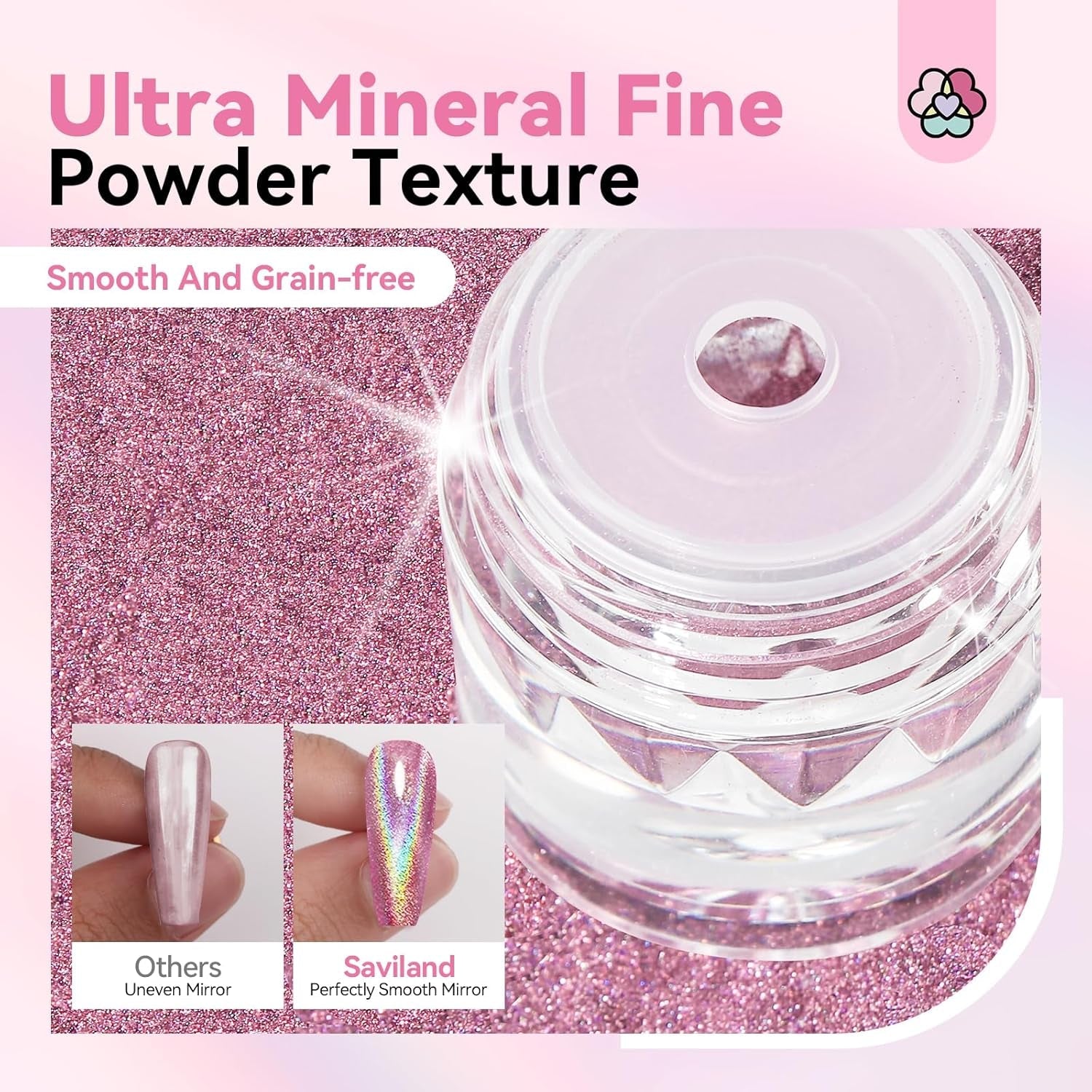 Saviland Chrome Nail Powder Set - Pink Laser Chrome Nail Powder Mirror Effect Laser Nail Art, Nail Glitter Manikyr Dekorativt pulver med svamppinnar, Nail Glitter Powder Nagelsalong