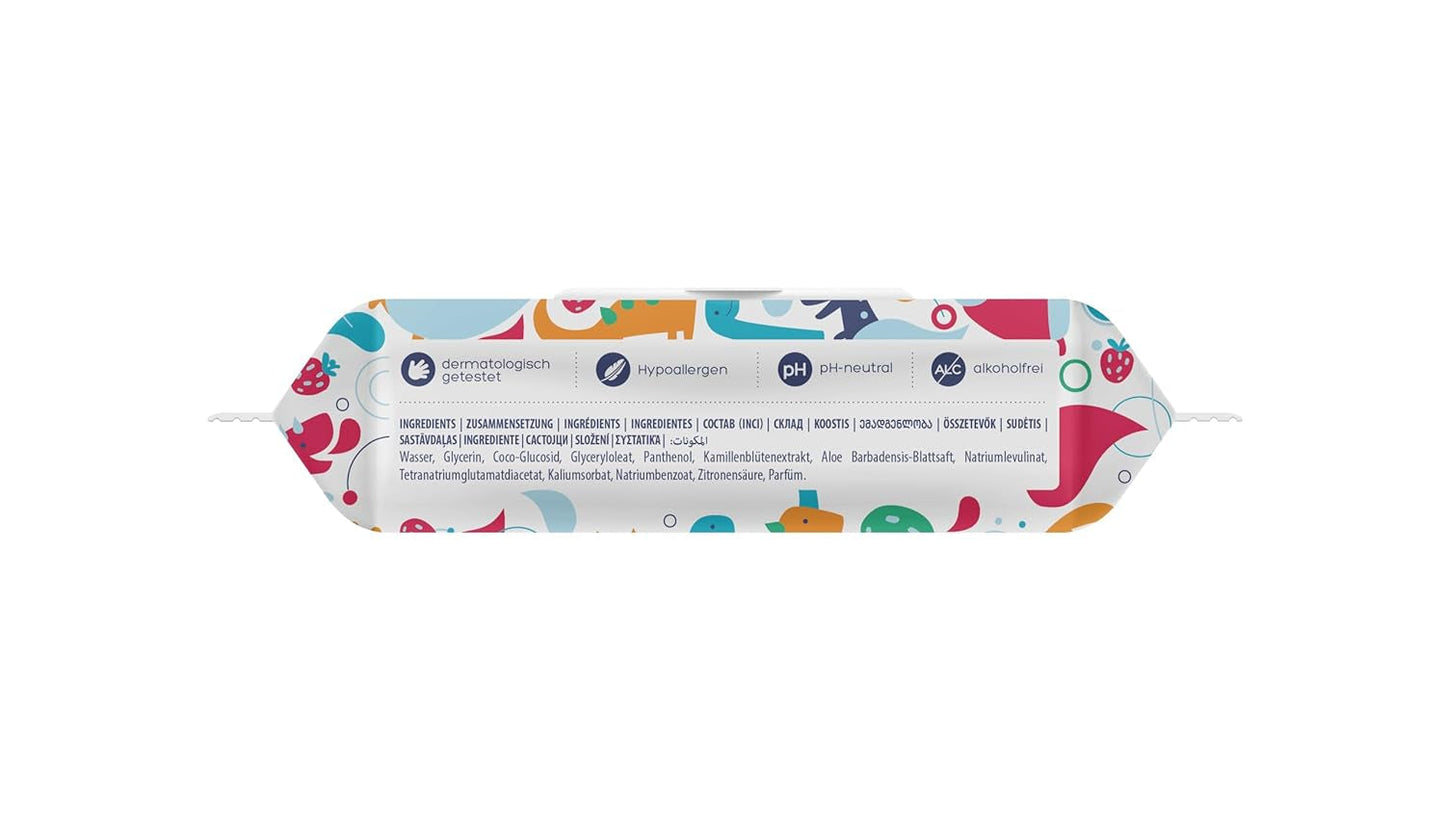Kindii Fun Wet Toalettpapper - (10X60 stycken) Wet Toalettpapper - Kamomill, Aloe Vera, Ph-neutralt, Vattenbart, Fräschar upp det intima området - 600 stycken