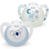 NUK Star Night & Day Baby Napp 0-6 Months Glow in the Dark BPA-fri Silikon Rosa Cat 2 Pack