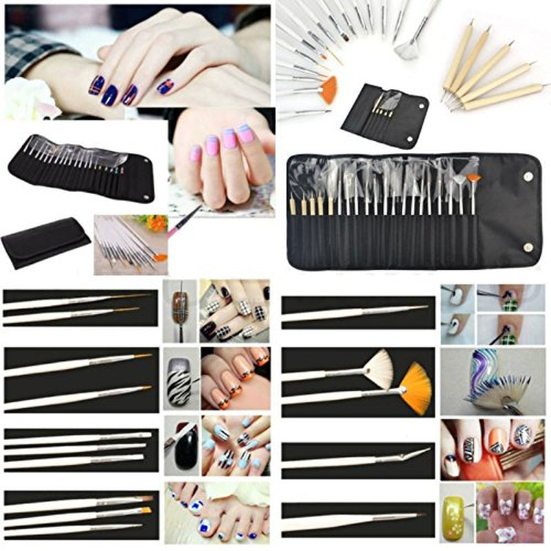 ® 20 X Professionella nagelborstar, gel, målarborstar, konstnärsborstar, franska nagelborstar, verktygsset med spetsiga spetsar, för nageldesign, målning, prickmönster, etc., med påse