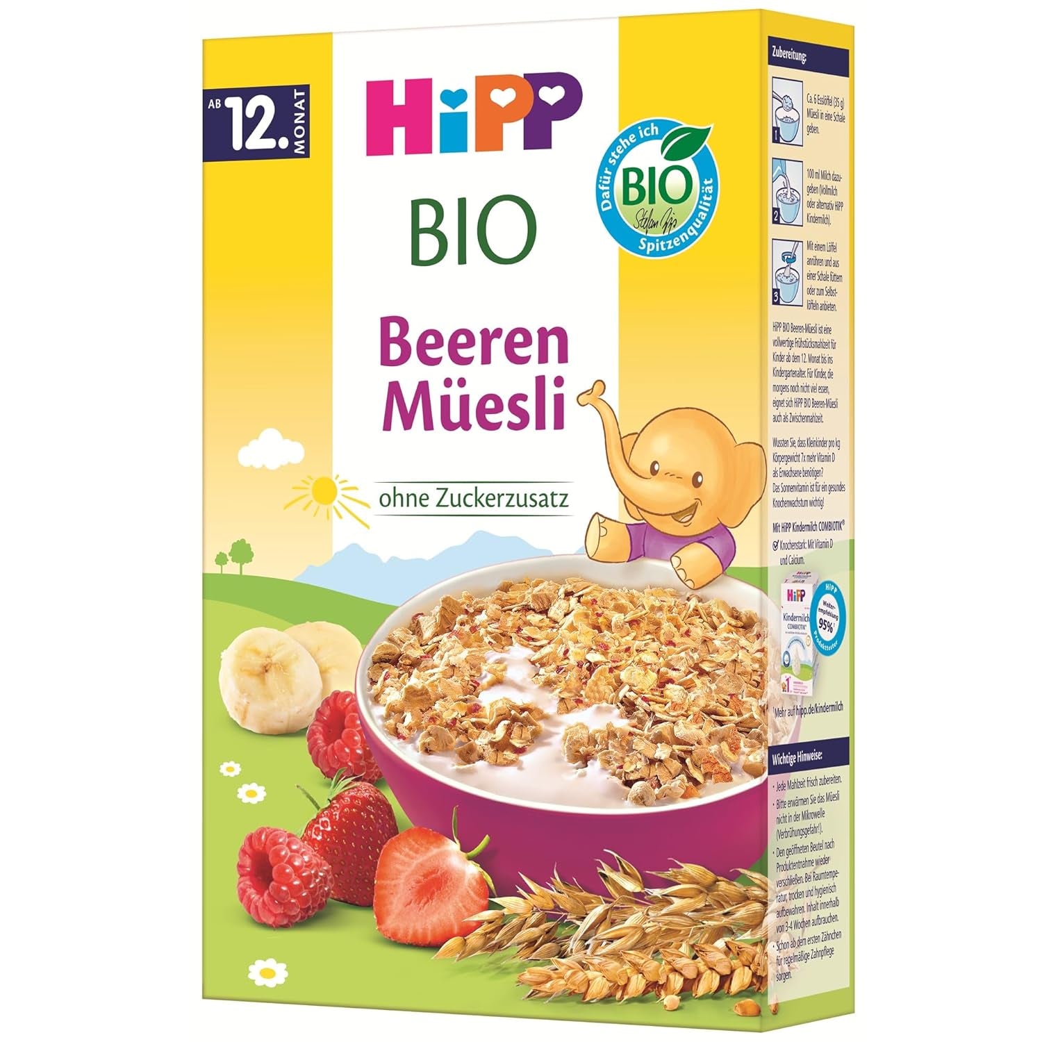 HiPP Bio Beeren-Müesli (8 x 200g), ab 12. Monat, ohne Zuckerzusatz, besonders fine Stückchen - leicht zu chewen, i bästa bio-Qualität