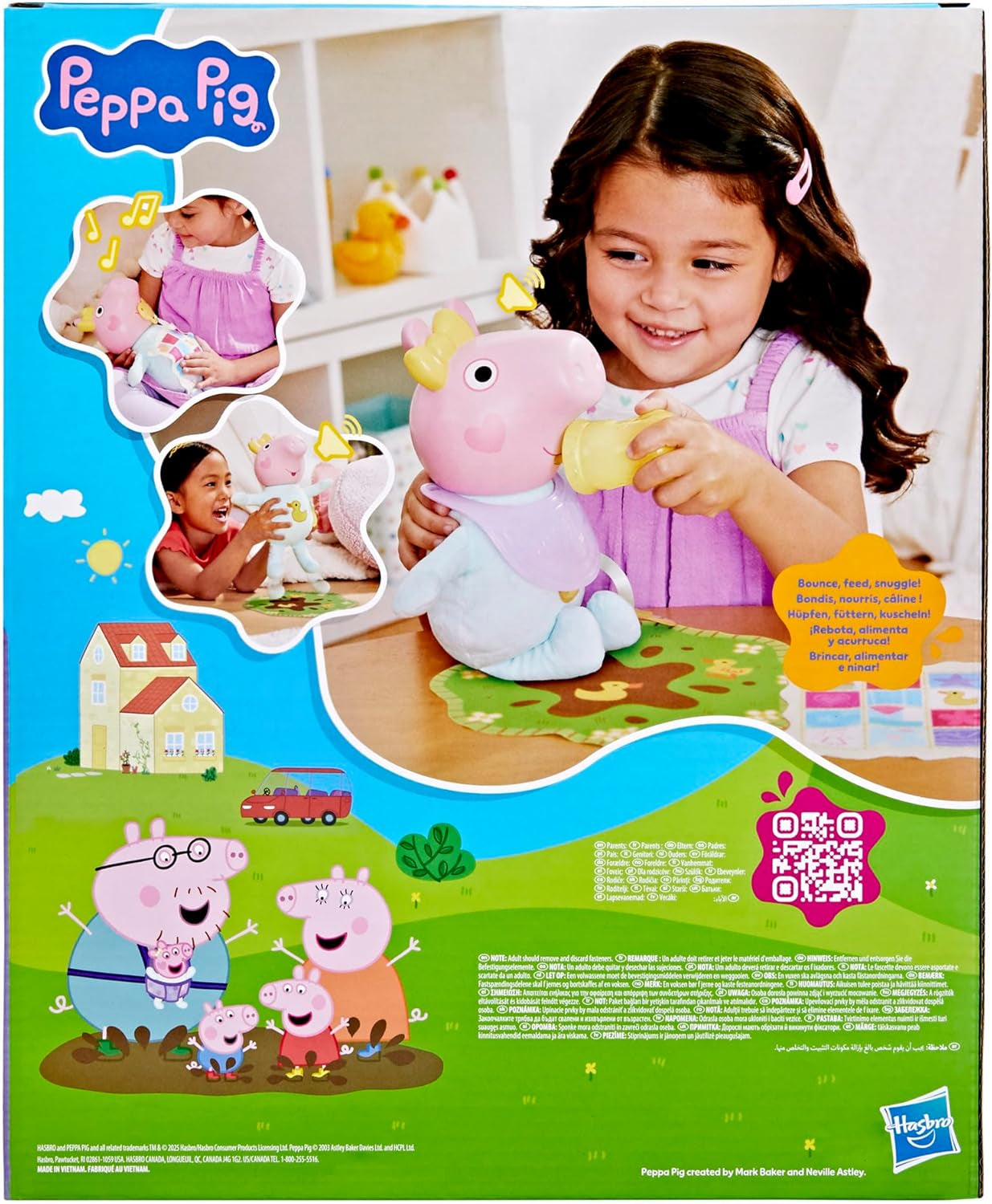 Peppa Pig 28 cm Evie Interactive Doll med 20 ljud och många funktioner, leksaksset för barn 3 år och uppåt