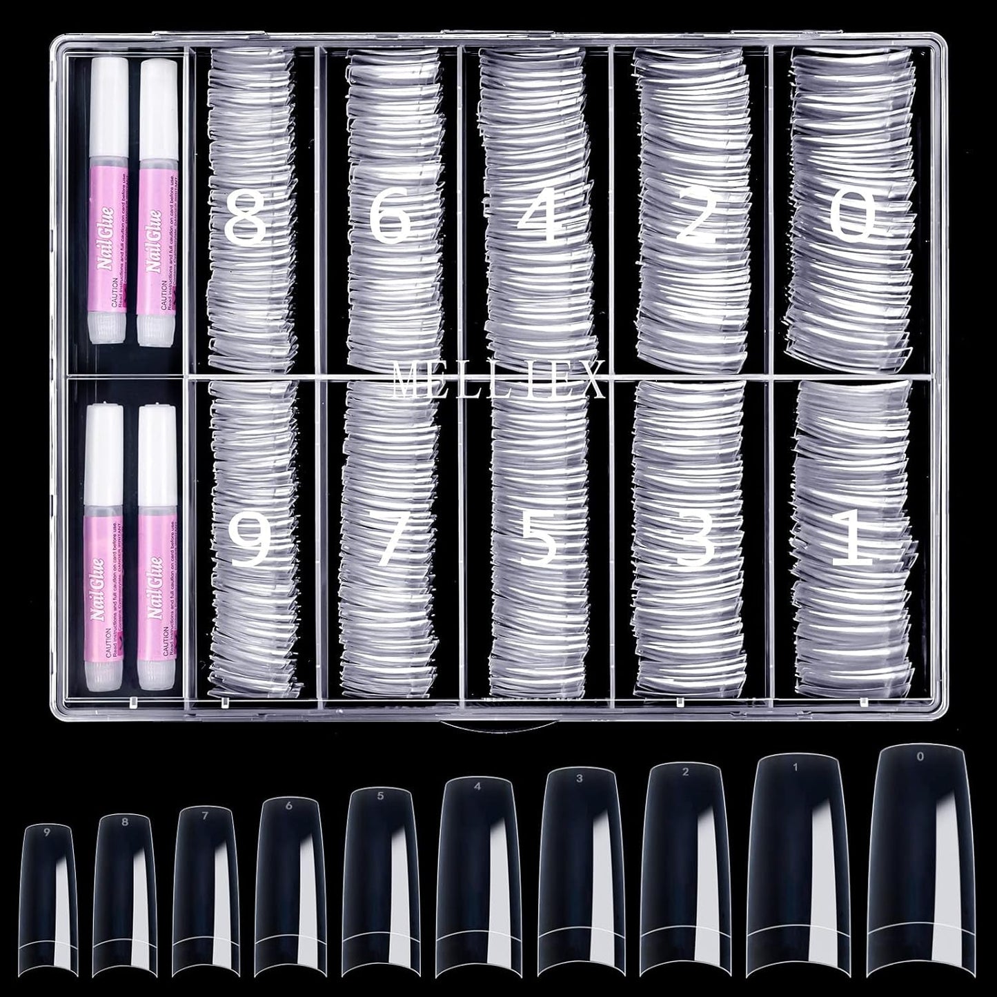 500st franska konstgjorda nagelspetsar Akryl Nagelspetsar Set Nagelförlängningar Nagelspetsar Falska nageltillbehör med 4st Nageldesign lim Gel Nails Natural