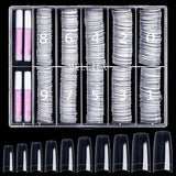 500st franska konstgjorda nagelspetsar Akryl Nagelspetsar Set Nagelförlängningar Nagelspetsar Falska nageltillbehör med 4st Nageldesign lim Gel Nails Natural