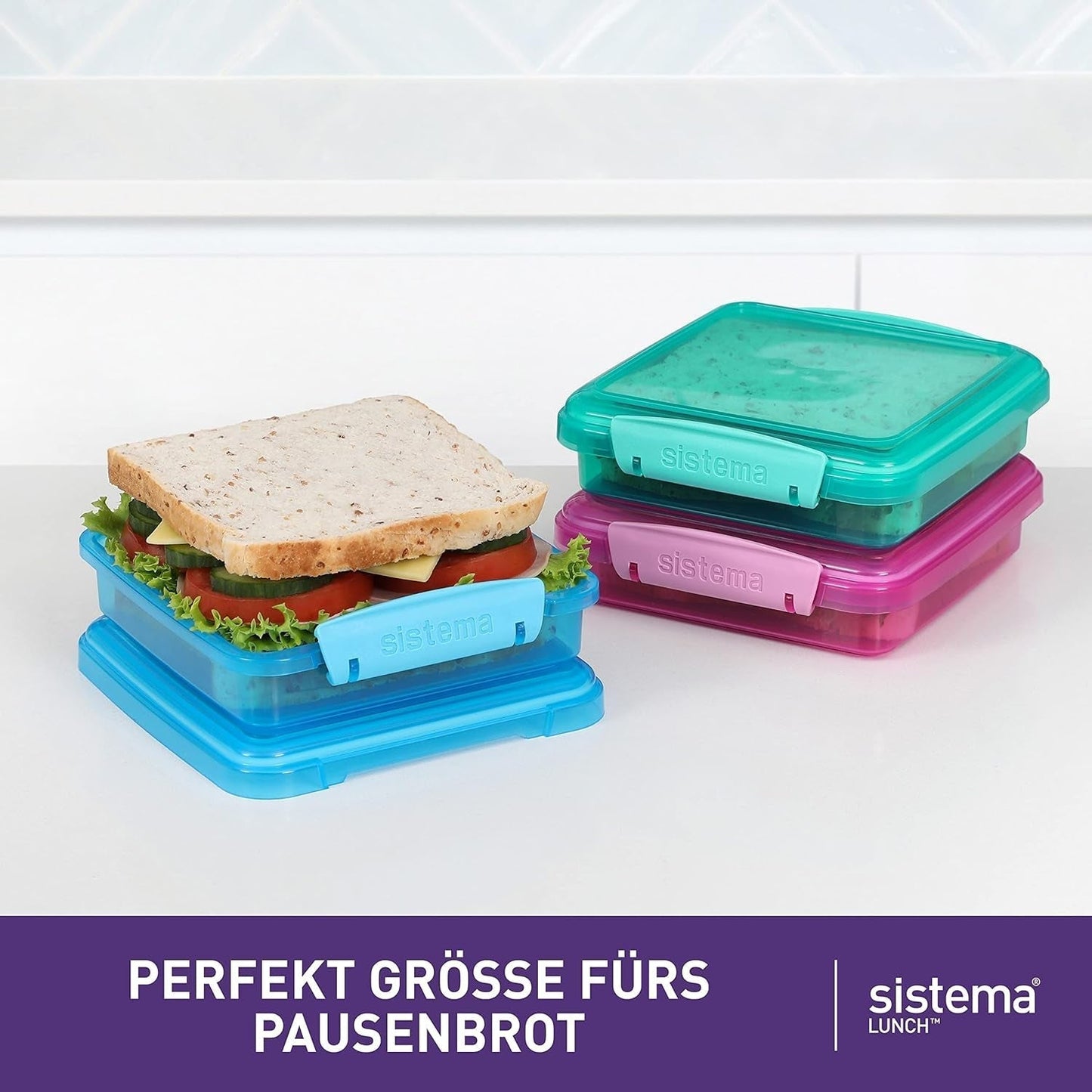 Matlåda smörgås box system | 450 ml | stapelbar och lufttät matlåda med lock | för barn och vuxna | utan BPA | blandade färger | 3 st Naty Shop matförvaringslådor