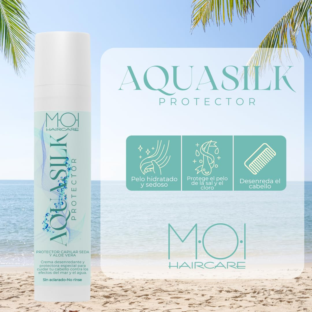 AQUA SILK Hårkräm för sommaren, skyddar håret från havet och klor, siden och aloe vera, M-O-I Hårvård | 100 ml Naty Shop hårmask