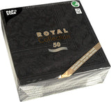 50 servetter ROYAL Collection 1/4-faldigt 40 X 40 svarta "Ornaments"
