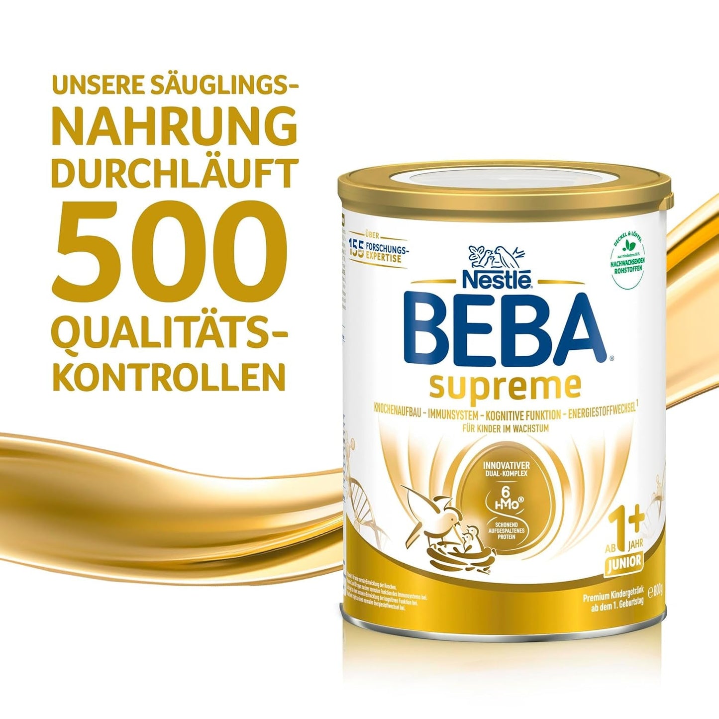 BEBA SUPREME JUNIOR 1 Plus - Dryck för barn från 1 år, med komplex 6 HMO, laktosfri, palmoljefri, fiskoljefri, mat för små barn, babymjölkspulver, förpackning om 6 (6 x 800g)