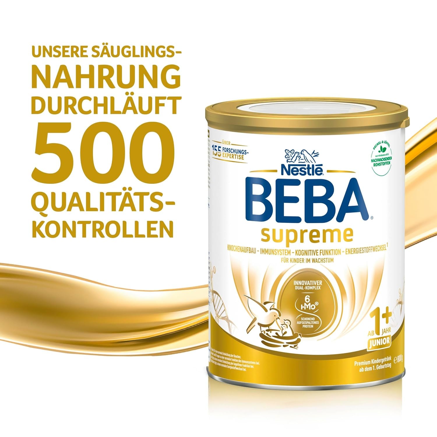 BEBA SUPREME JUNIOR 1 Plus - Dryck för barn från 1 år, med komplex 6 HMO, laktosfri, palmoljefri, fiskoljefri, mat för små barn, babymjölkspulver, förpackning om 6 (6 x 800g)