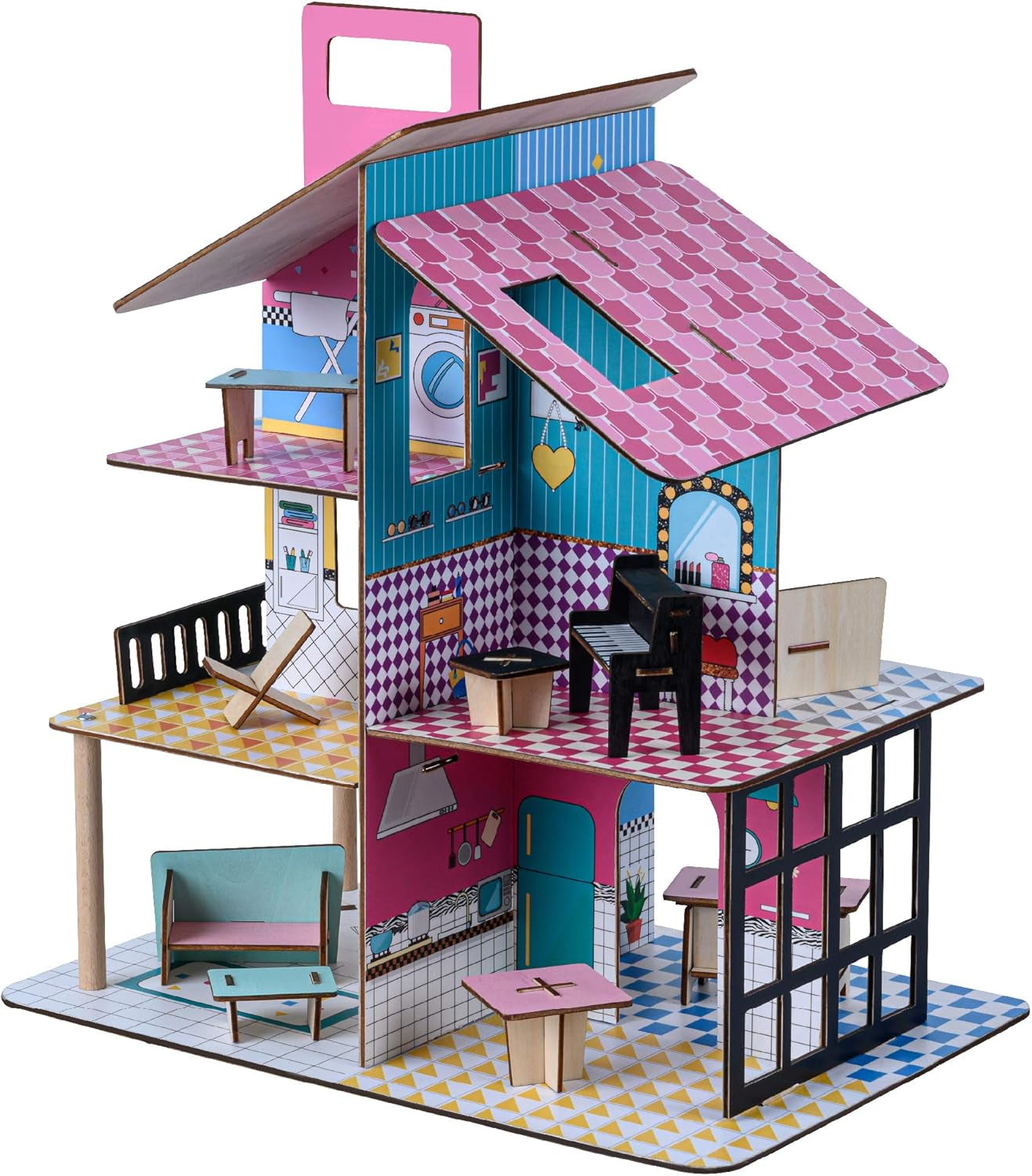 Olivia's Little World 360 dockhus i trä för barn, 3,5" dockor och 12 tillbehör, flerfärgad TD-13260C