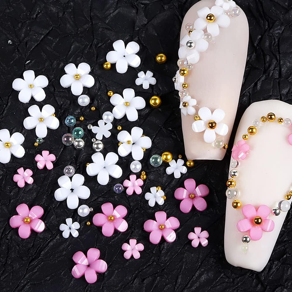 3D Flower Nails, 6 Grids, Flower Nail Charms, Akryl Nagel Strass, Nageltillbehör, DIY vårnageldekorationer