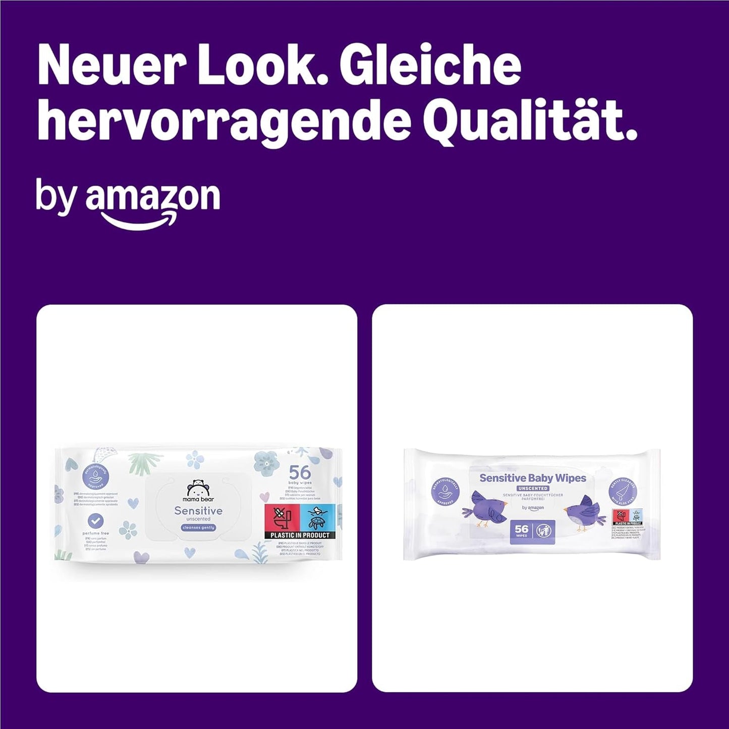 av Amazon Sensitive Baby Tücher, Unparfümiert, 1008 Feuchttücher, 18er-Packung á 56 Stück (Zuvor eine Marke von Mama Bear, gleiches Produkt)