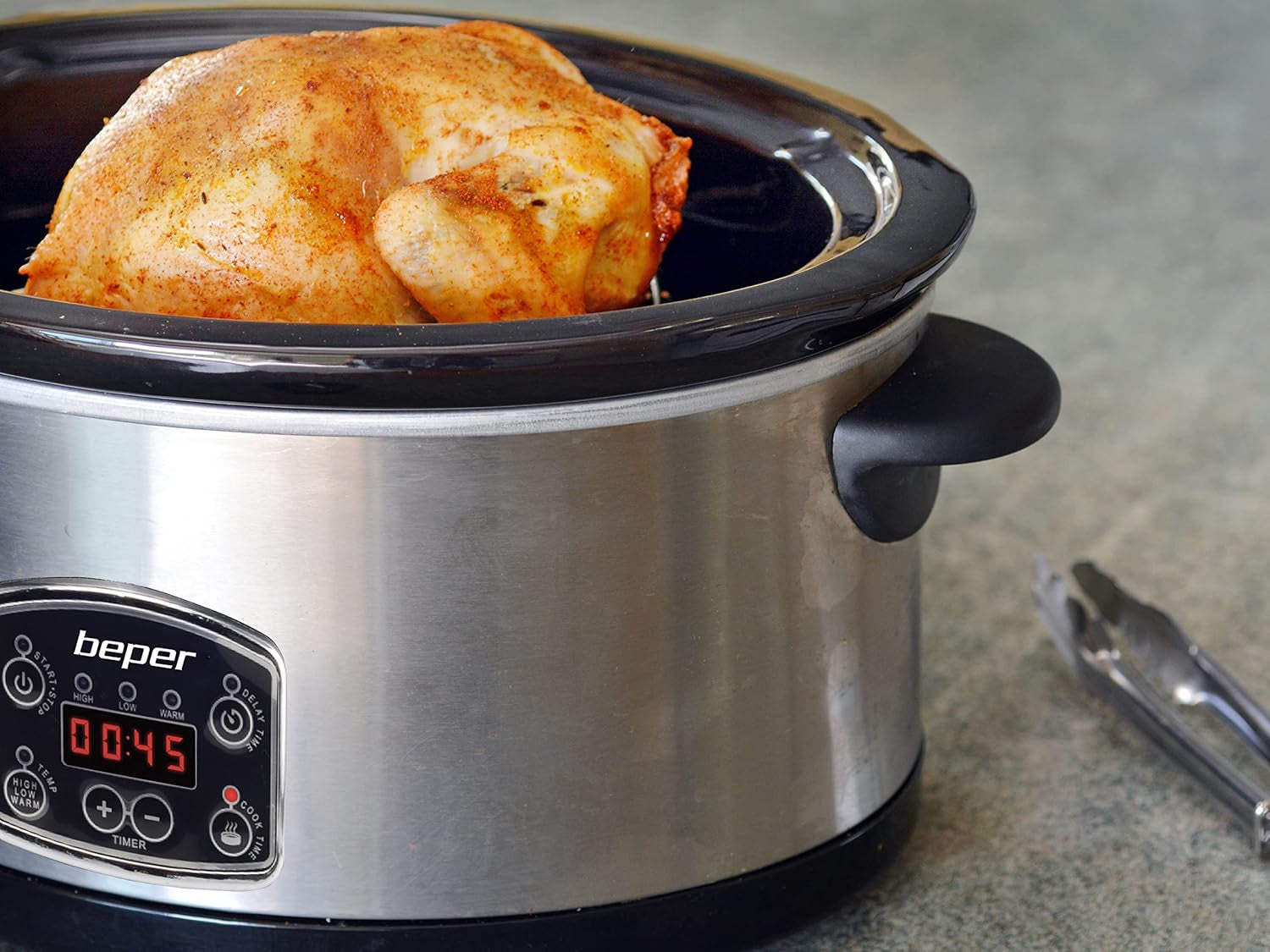 Beper BC.510 Slow Cooker, 280 W, 4,5 liter, keramiskt glas, svart och stål Slow Cooker Naty Shop