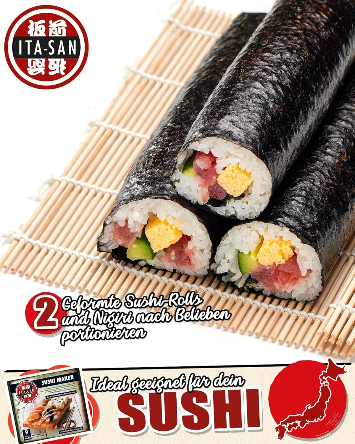 ITA-SAN Sushi Set (9-delar komplett set, perfekt för nybörjare, för prov eller present) 1 förpackning