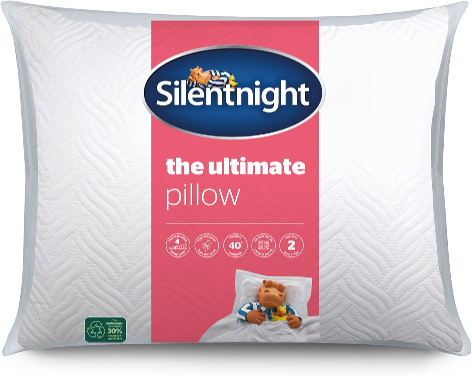 Silentnight Ultimate Pillow - Mjuk och stödjande sängkudde med Pinsonic Soft Touch Lyxigt vadderat fodral, maskintvättbar och allergivänlig för rygg- och sidosömlar, 1 st Naty Shop Standardkuddar Standardtitel