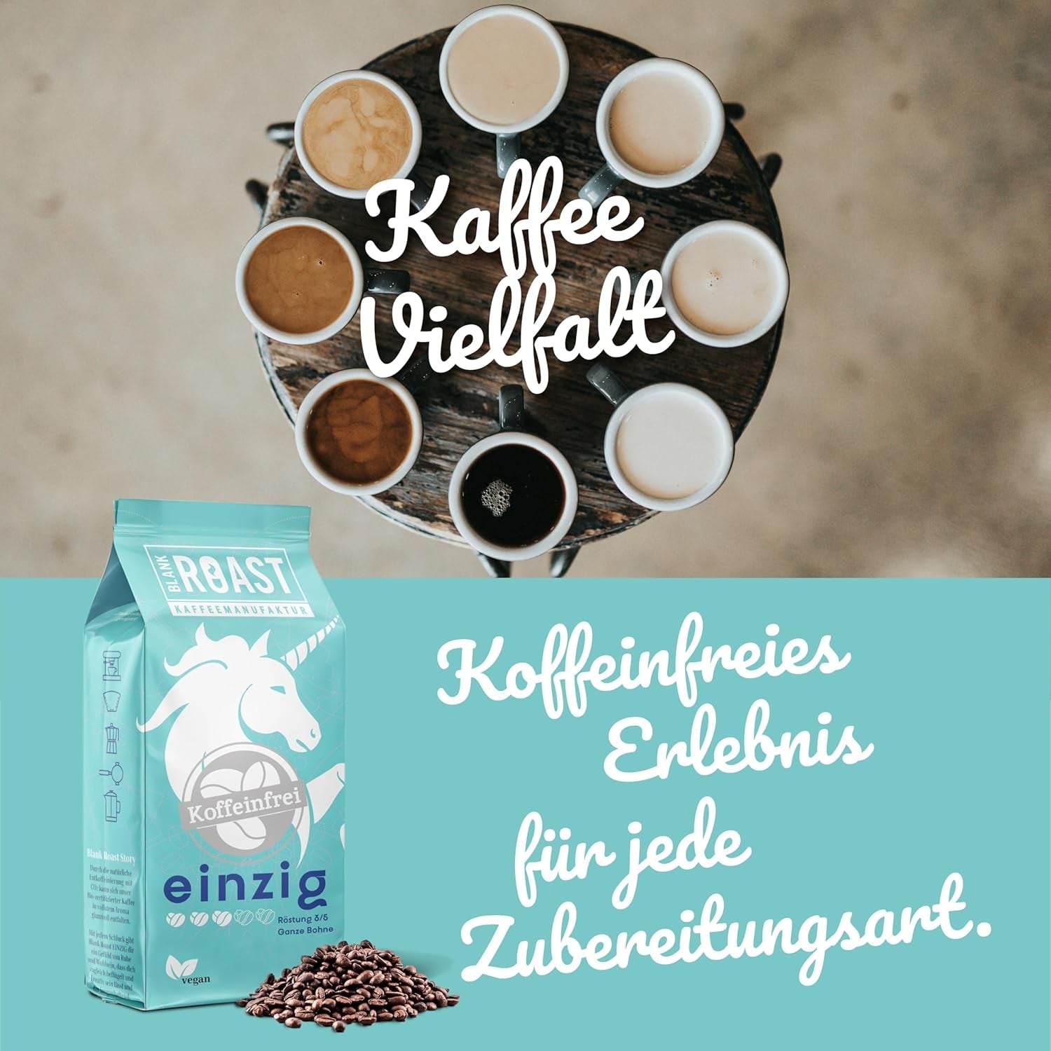 Blank Roast - EINZIG - 1 kg - Kaffeebohnen kafeinfrei - 100% Arabica aus Peru - schonend & umweltfreundlich entkoffeiniert - säurearm mit voller Crema - ideal för jede Zubereitungsart