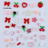 100st 3D Nail Charms Rosa Rot Kirsche Erdbeere Blume Nagel Charms Kamelie Rose Schmetterling Nail Art Charms Flatback Herz Schleife Charms Nägel Zubehör Mond Stern Nagelschmuck Nageldesign Anhänger