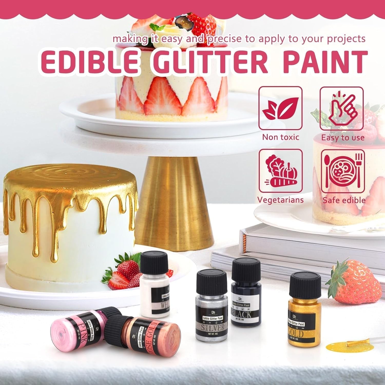 Ätbart flytande glitter - 6 färger metalliskt glitter matfärg för tårtdekorering, bakning, muffins - ätbart flytande glitter metalliskt pulver för gör-det-själv-kex, fondant, kakor