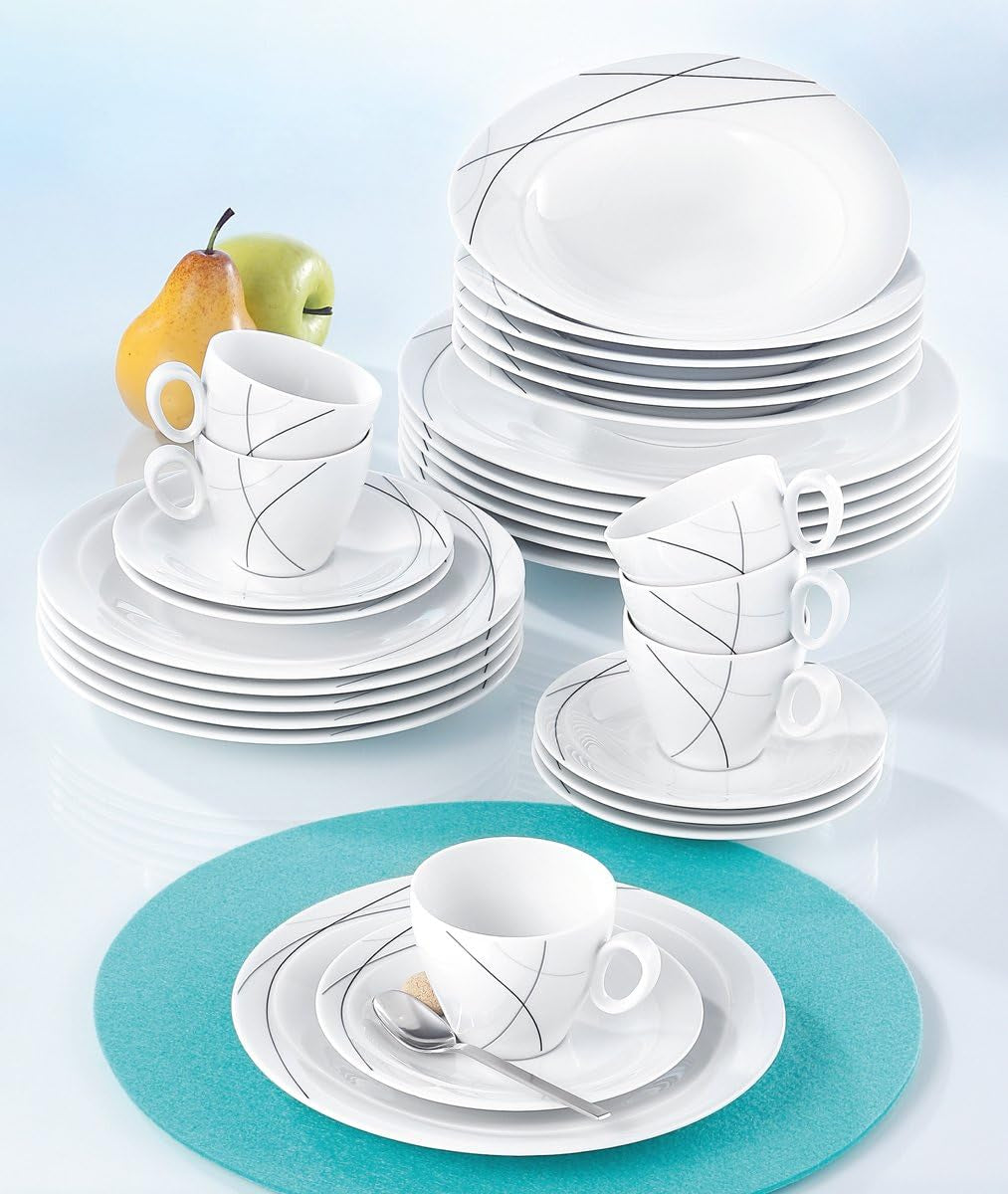 Seltmann Weiden 001.706904 Trio Highline Combination Servis Set, 30 delar, 36,5 x 31,2 x 36,9 cm, Vit