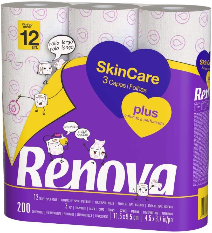 Renova - Toalettpapper Skin Care Plus, dekorerad, doftande - 12 rullar (toalettpapper)