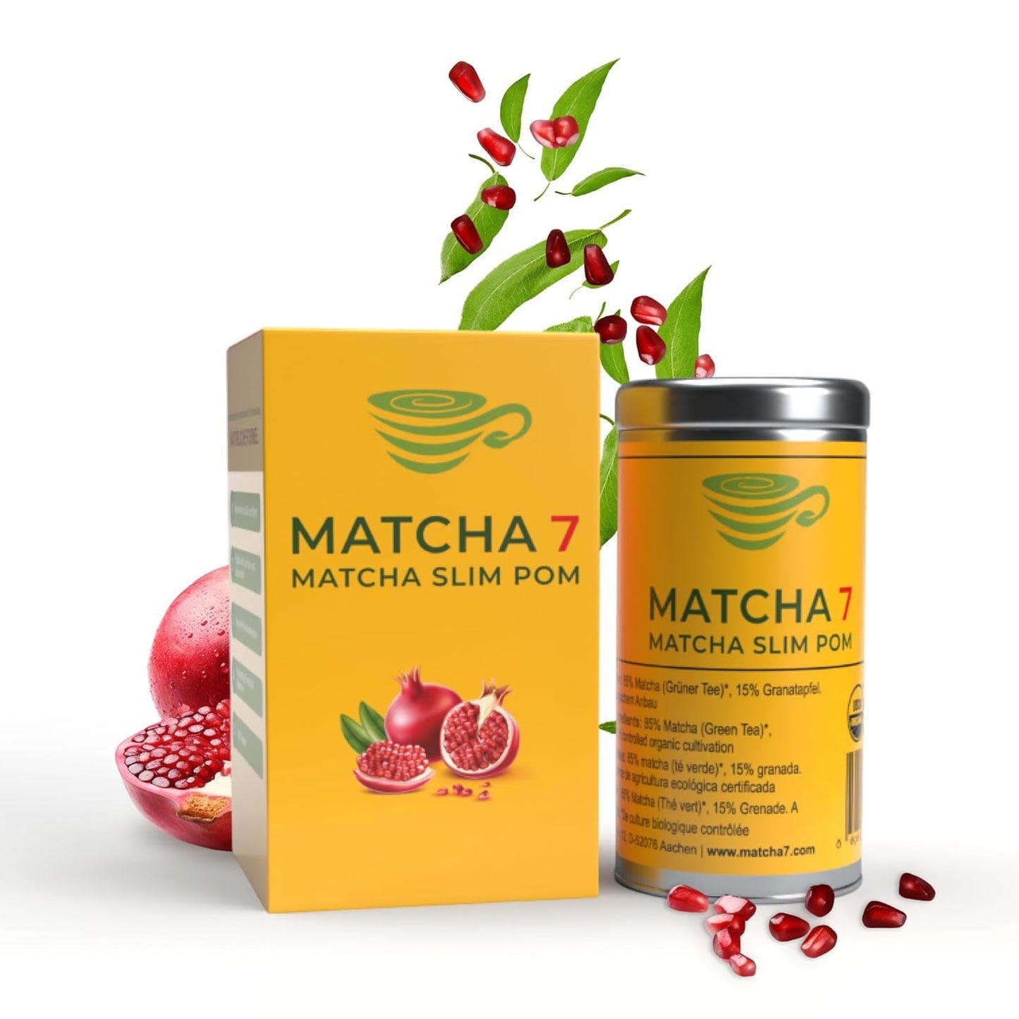 ® Ceremonial Matcha Powder X Granatäpple 100G [Stödjer viktminskning och ämnesomsättning] - Grönt te för en aktiv och hälsosam livsstil - Grönt te utan tillsatser (rent och naturligt)