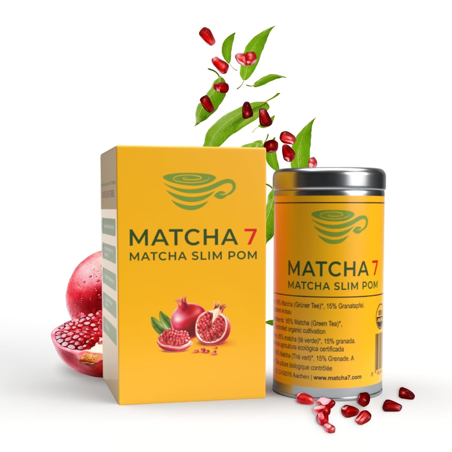 ® Ceremonial Matcha Powder X Granatäpple 100G [Stödjer viktminskning och ämnesomsättning] - Grönt te för en aktiv och hälsosam livsstil - Grönt te utan tillsatser (rent och naturligt)